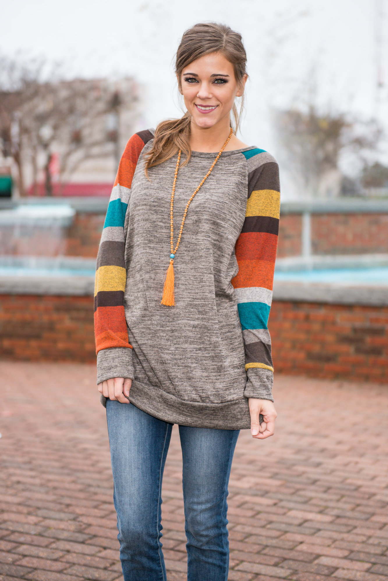 Wide Neck Color Block Sleeve Top - Taupe - The Mint Julep Boutique