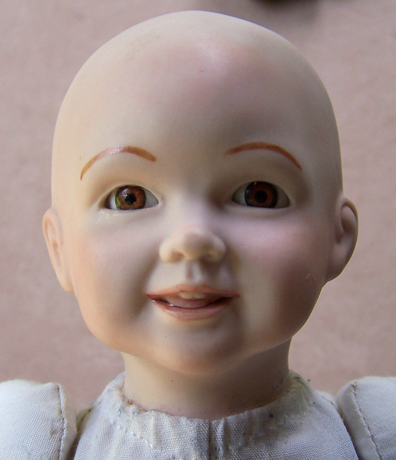 GIRL BABY DOLL Hand Painted Porcelain Girl with Brown Eyes