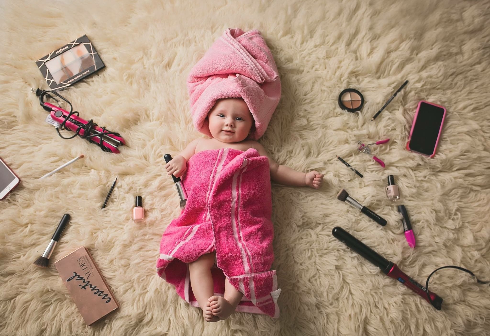 4 month baby girl pink make up towels photography ideas | Baby girl ...