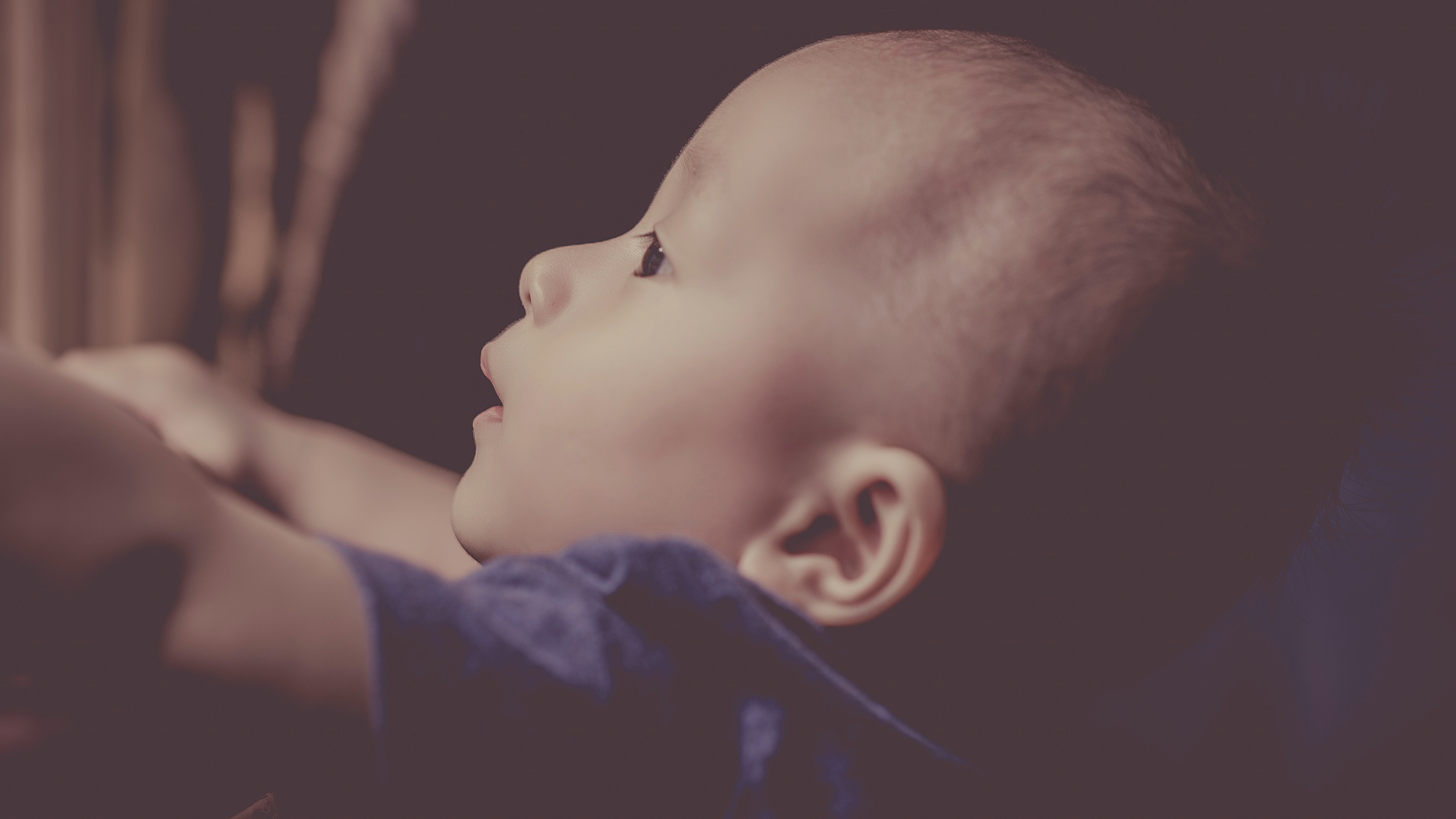 Baby Wearing Blue Shirt, Baby, Blurred background, Child, Close -up, HQ Photo