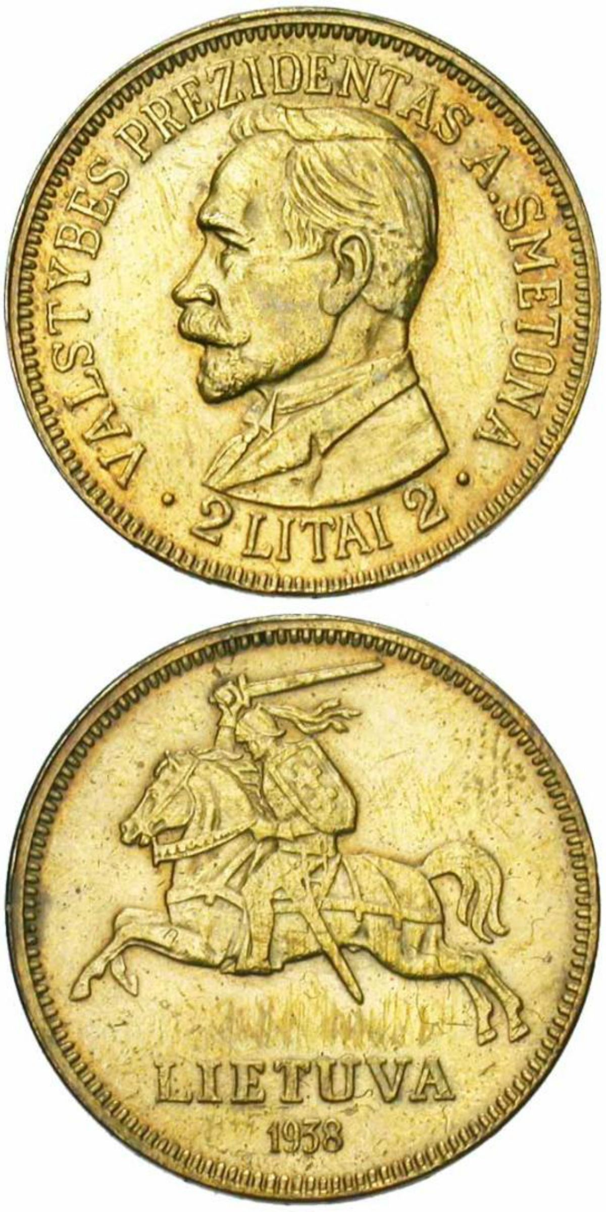 Lithuania Pattern coin 1938 A.Smetona 2 Litai Brass KM#PN7 ...