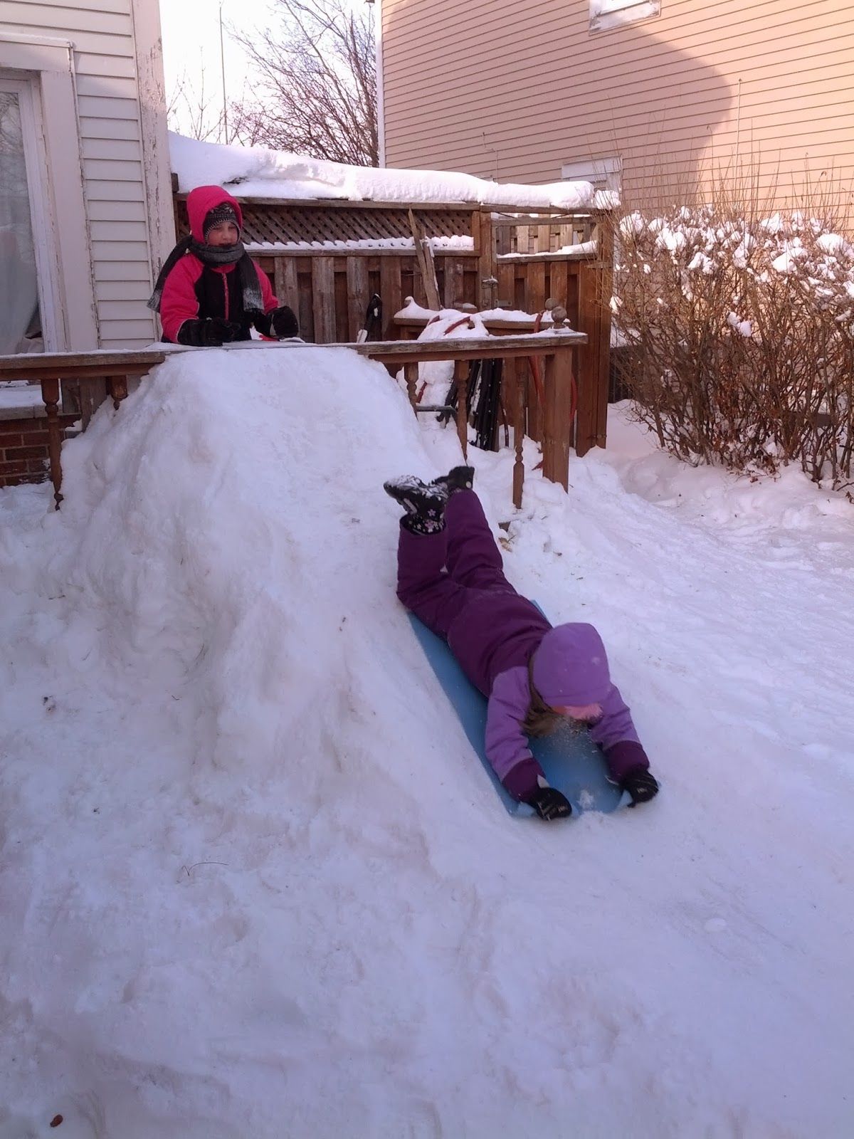 The kids are having a blast this winter sledding in the front yard ...