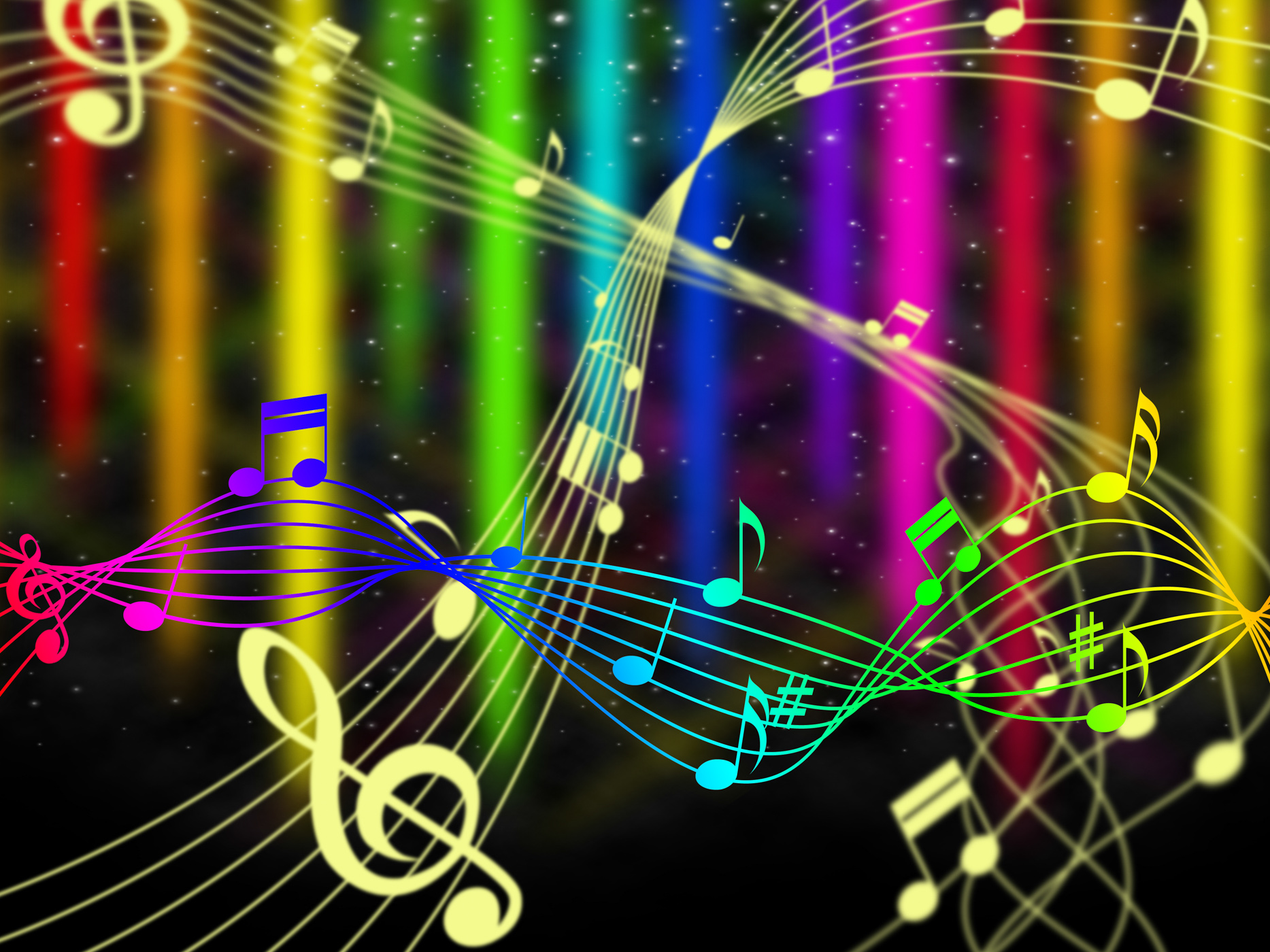 Background color shows music note and acoustic photo