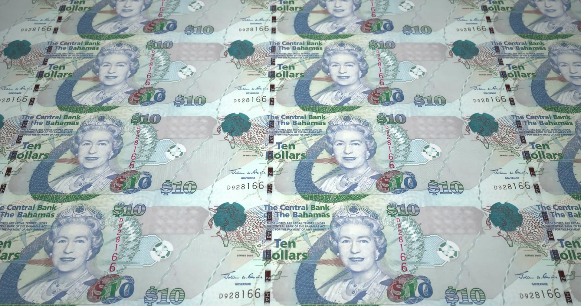 Banknotes of ten bahamians dollars rolling on screen, cash money ...
