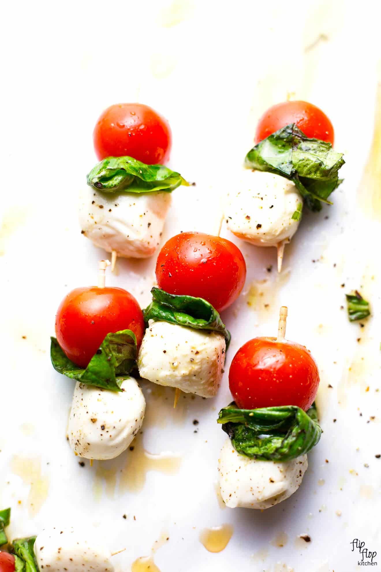 Mini Caprese Skewers with White Balsamic Drizzle • So Damn Delish