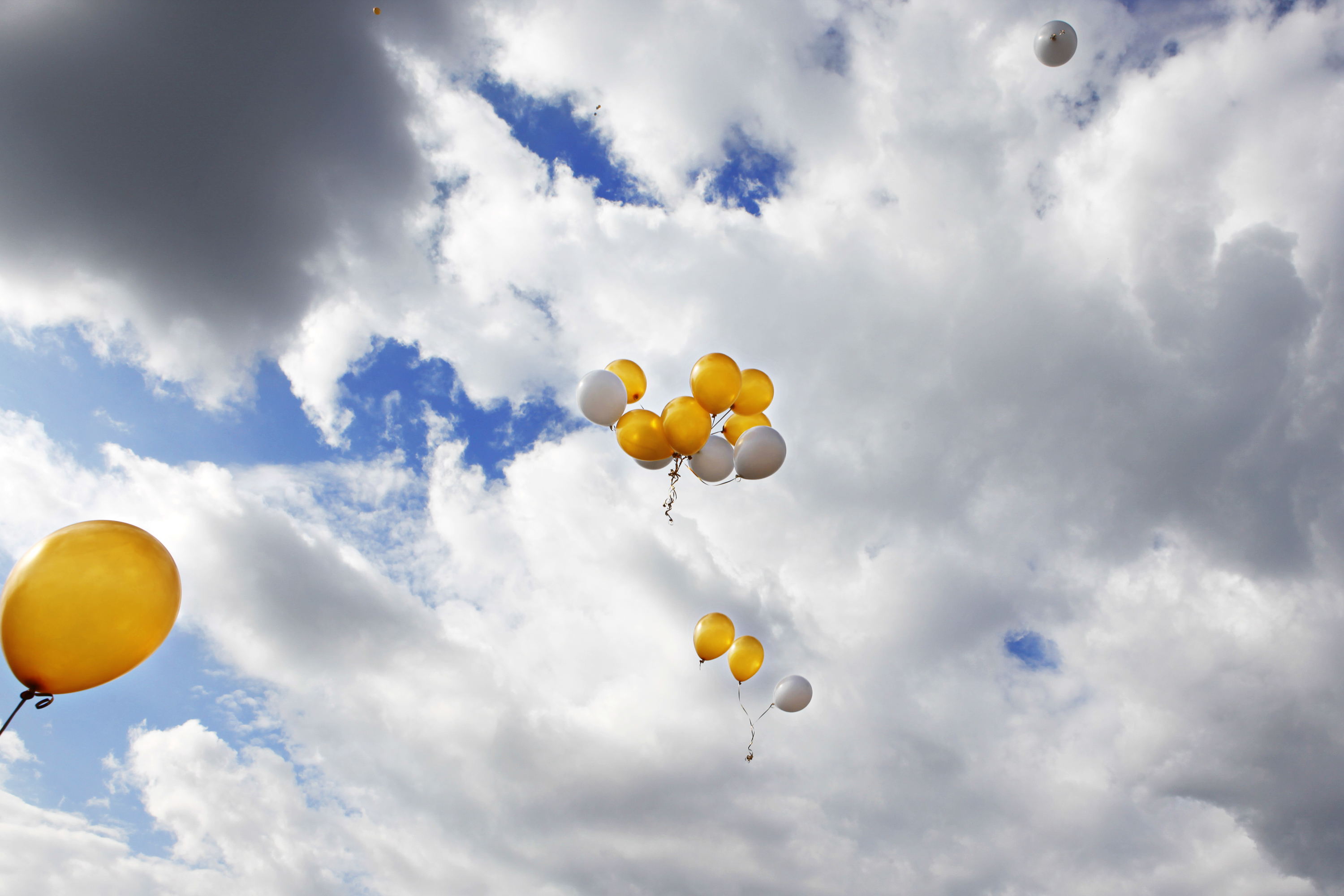 Balloons Against the Sky, Balloons, Clouds, Floating, Helium, HQ Photo
