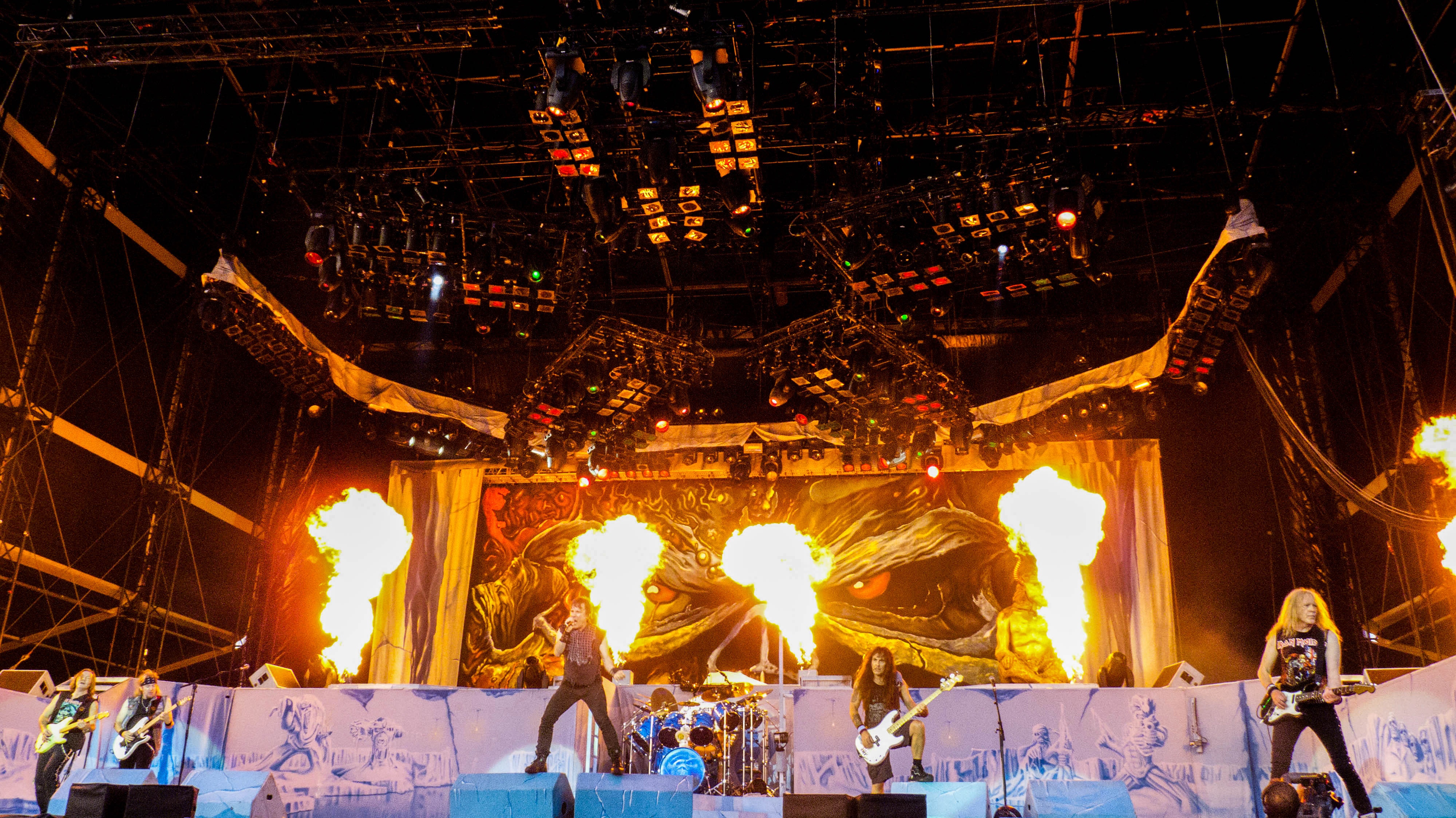 Band Playing on Stage With Fire, Band, Musician, Stage, Singer, HQ Photo