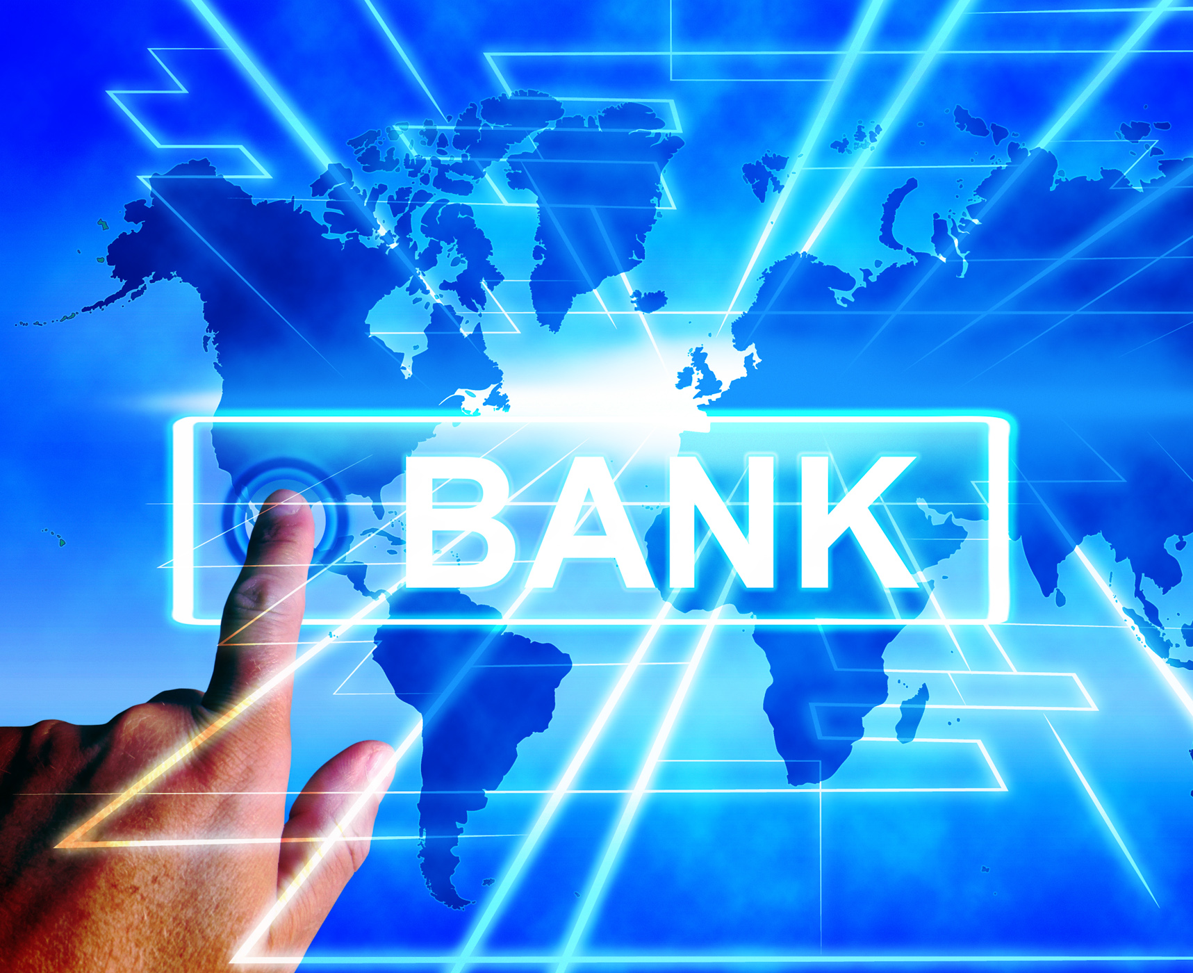 Bank map displays international and internet banking photo