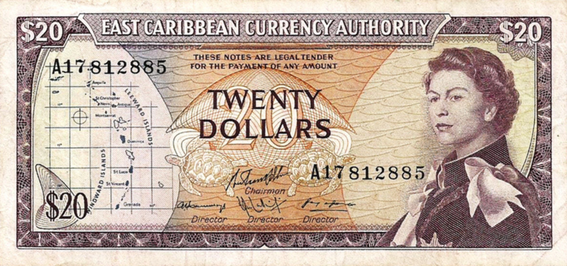 20 East Caribbean dollars banknote (1965 issue) - Exchange yours today