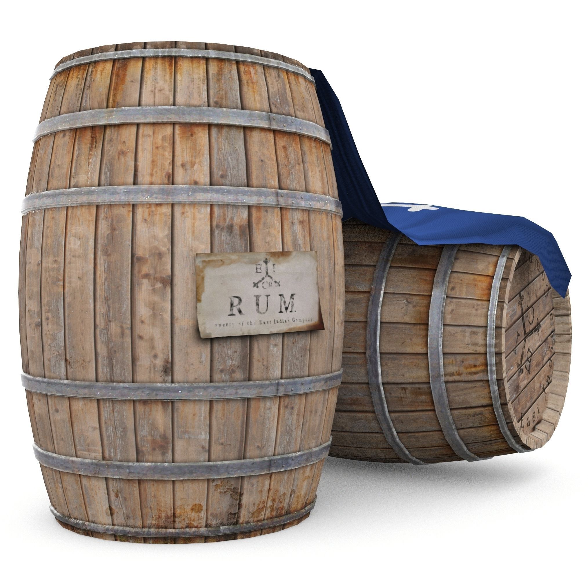 Rum wood barrels - East Indian Trading style 3D model OBJ 3DS FBX ...