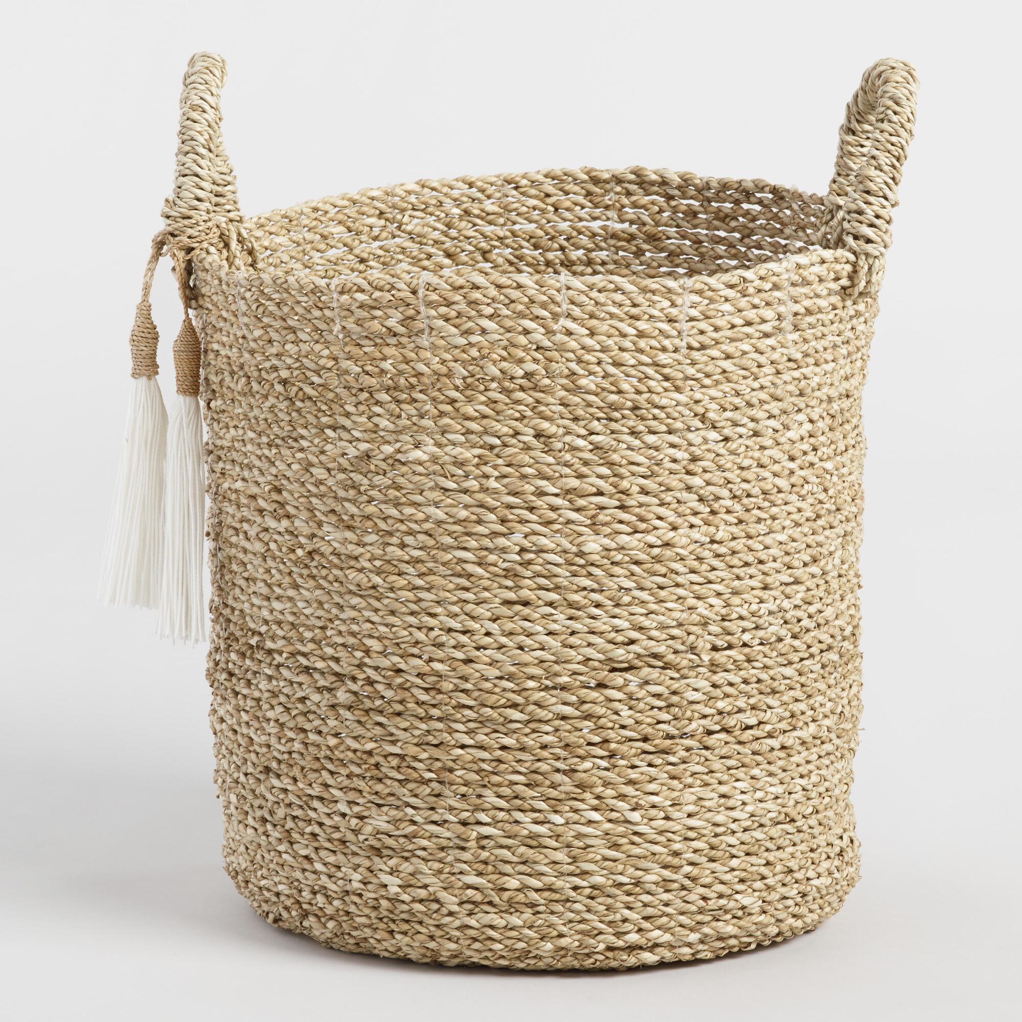 Small Seagrass Delilah Tote Basket with Tassels | World Market