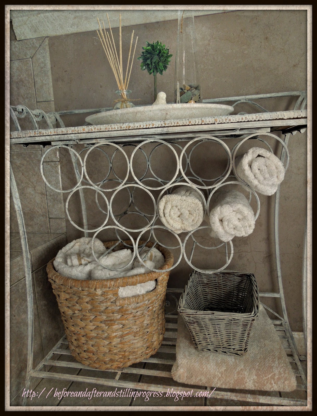 Adorable White Iron Rack With Rattan Towel Storage Basket For ...