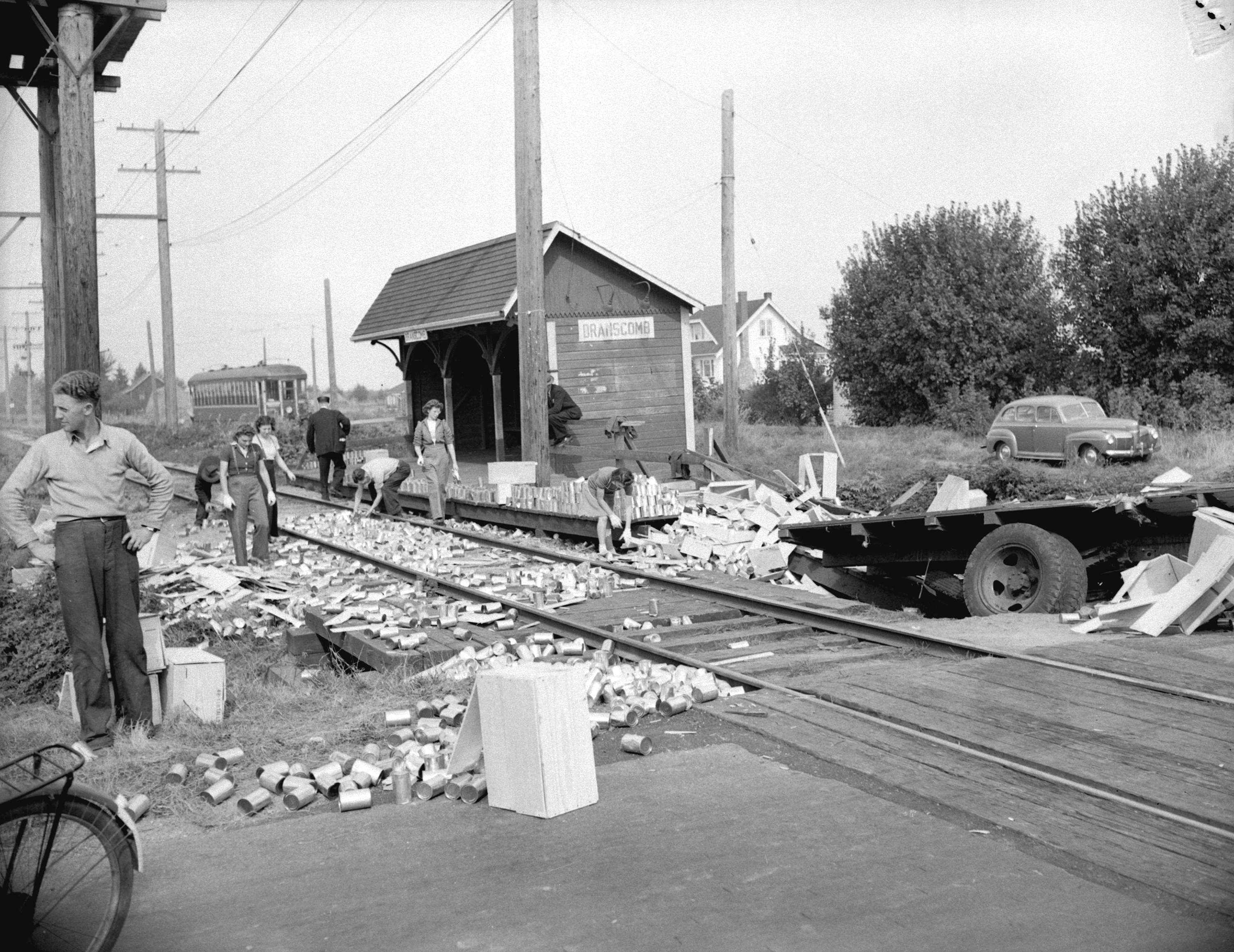Salmon cans on track [after] B.C. Electric Railway Interurban ...