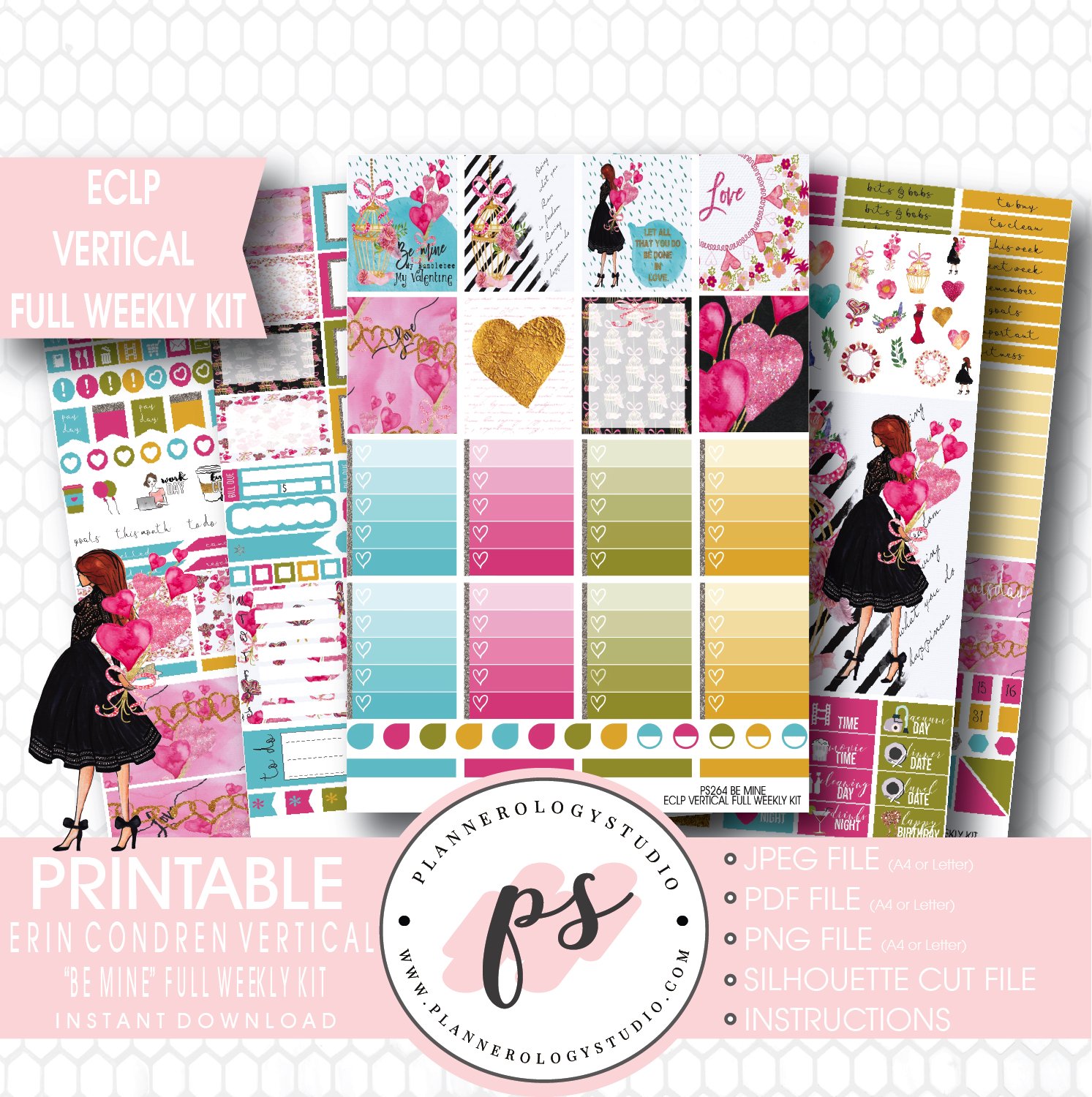 Be Mine Valentine's Day Full Weekly Kit Printable Planner Stickers ...