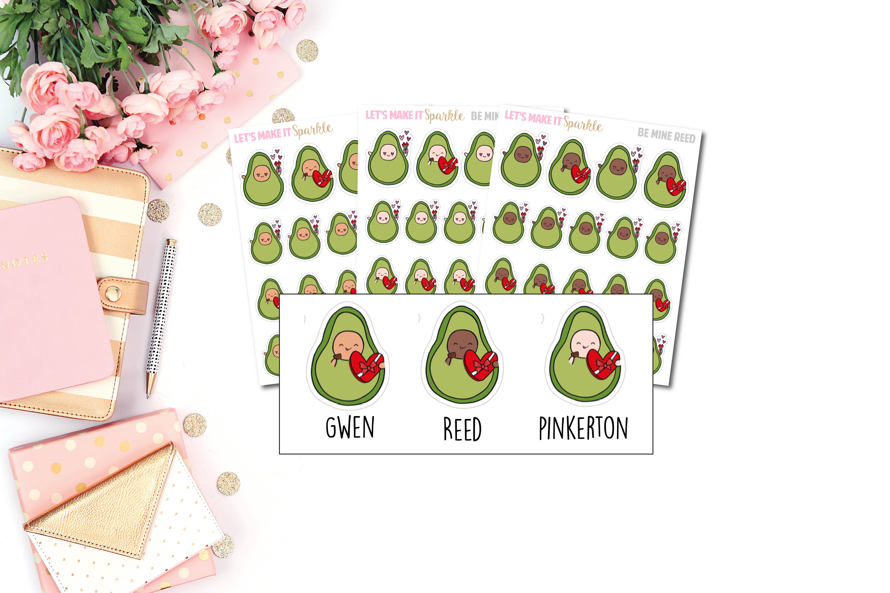 Valentine's Day/Be Mine AvoBabe Planner Stickers Avocado