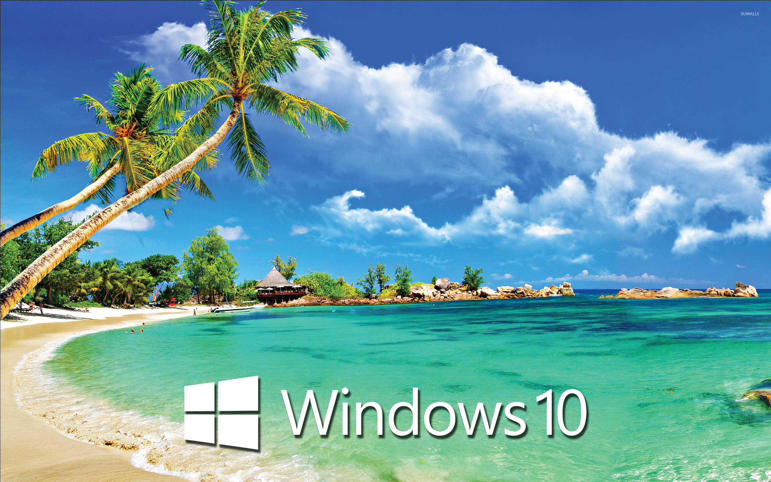 Windows 10 text logo on a tropical beach wallpaper - Computer ...