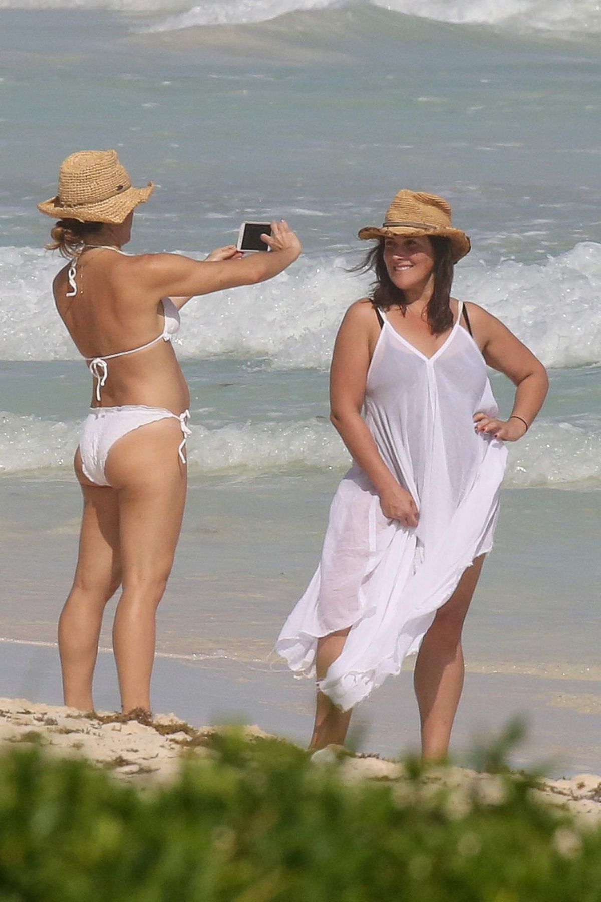 RICKI LAKE in Swimsuit with a Friend on the Beach in Cancun 12/27 ...