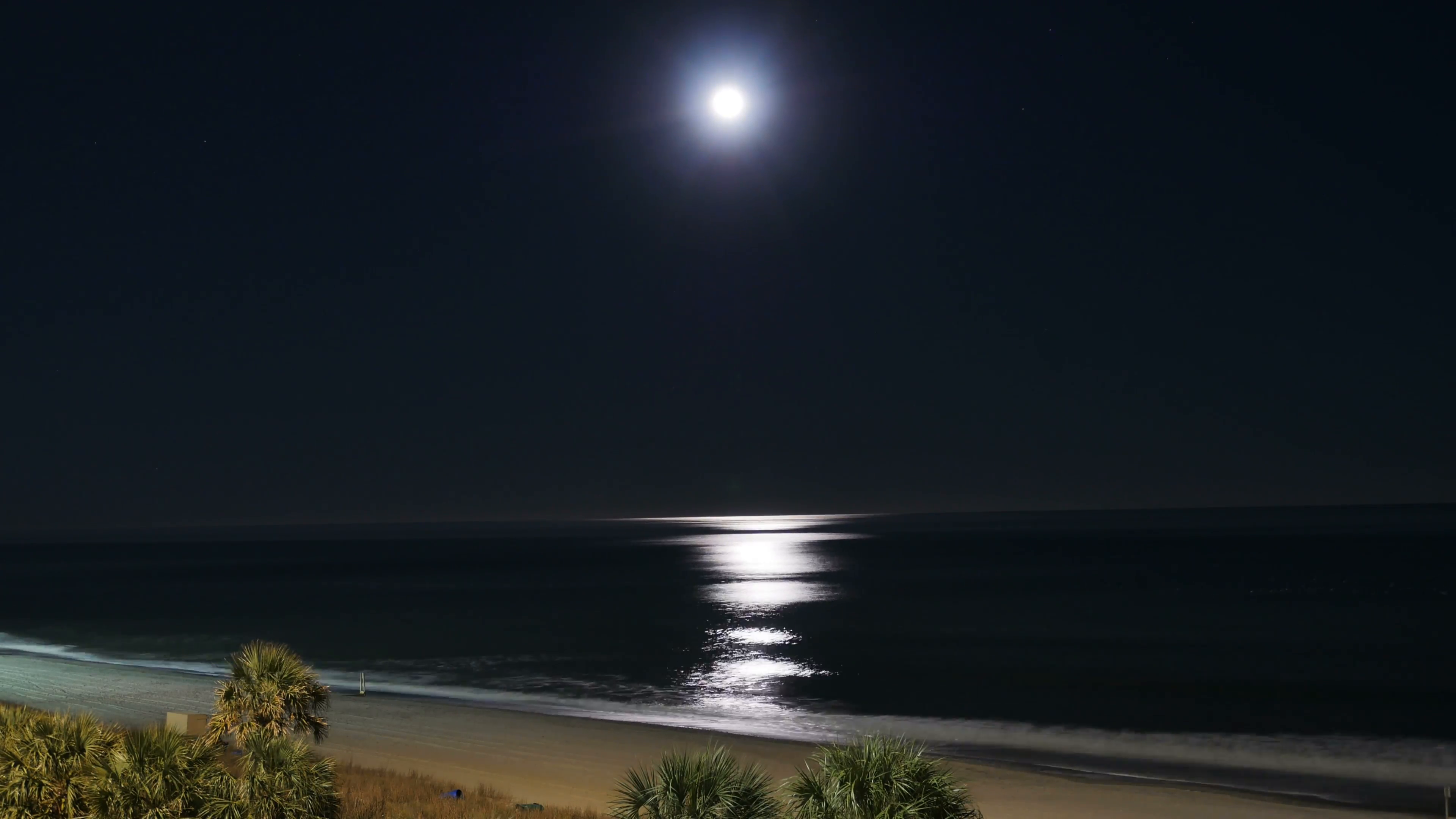 Moon Rising Over Ocean and Beach at Night TIme Lapse Wide, 4K Stock ...