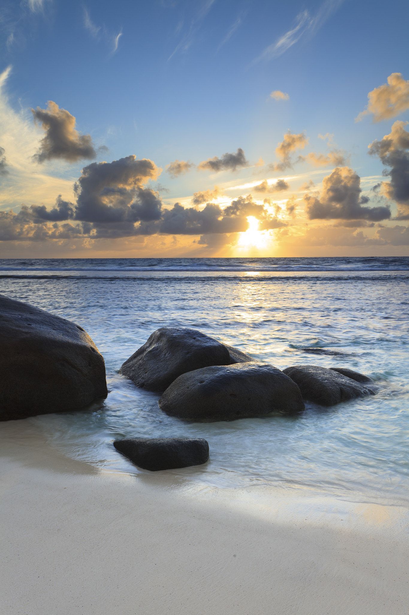 Rocks on Beach at Sunrise, Anse Parnel, Mahe, Seychelles - 600 ...
