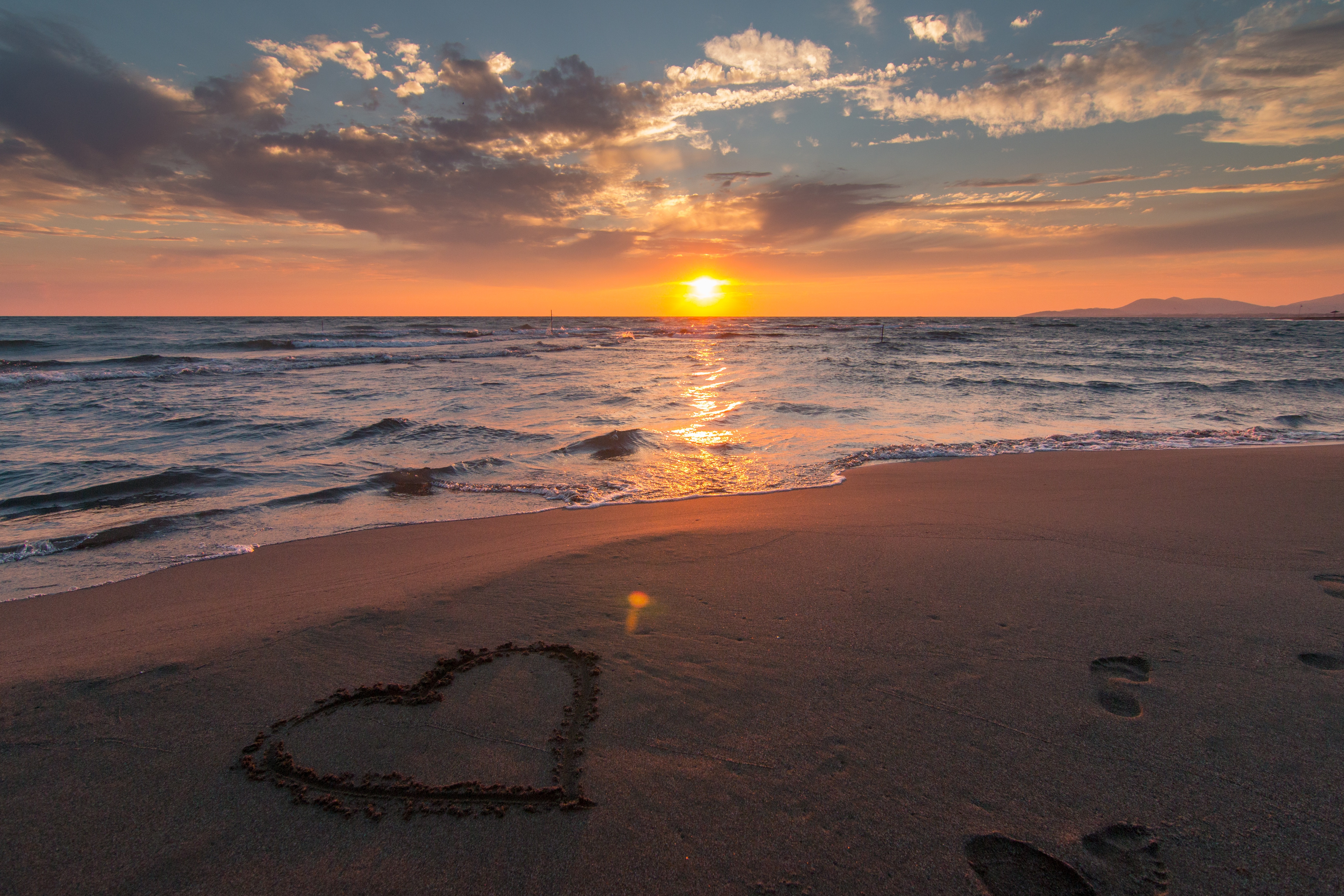 Love Heart Beach Sunset Ocean Free Stock Photo - NegativeSpace