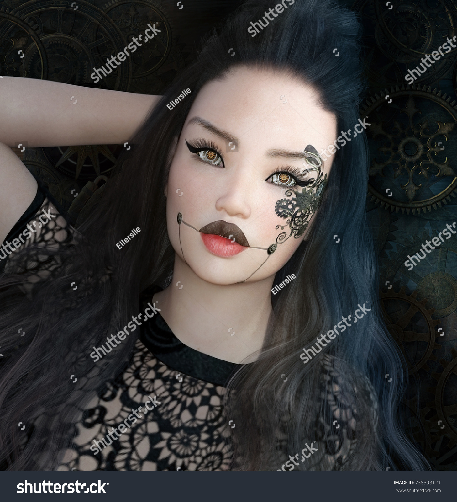 Portrait Beautiful Girl Steampunk Make 3 D Stock Illustration ...