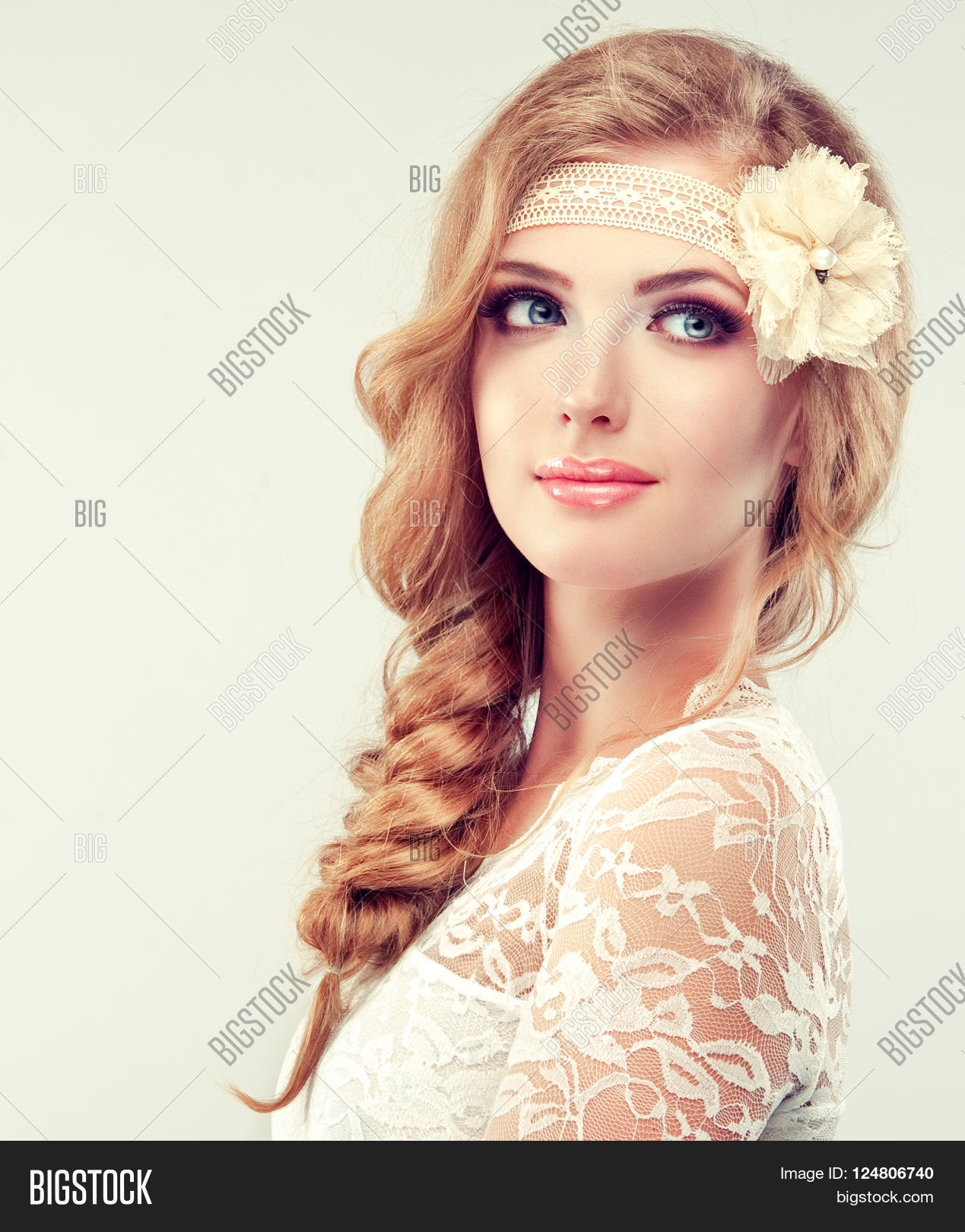 Beautiful Model Lace Dress Pigtail Image & Photo | Bigstock
