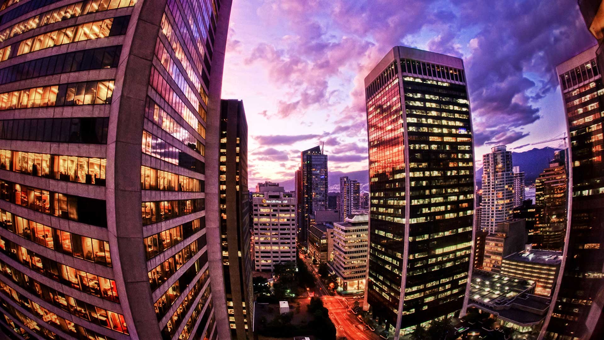 Downtown Vancouver Fisheye Perspective of a Beautiful ...