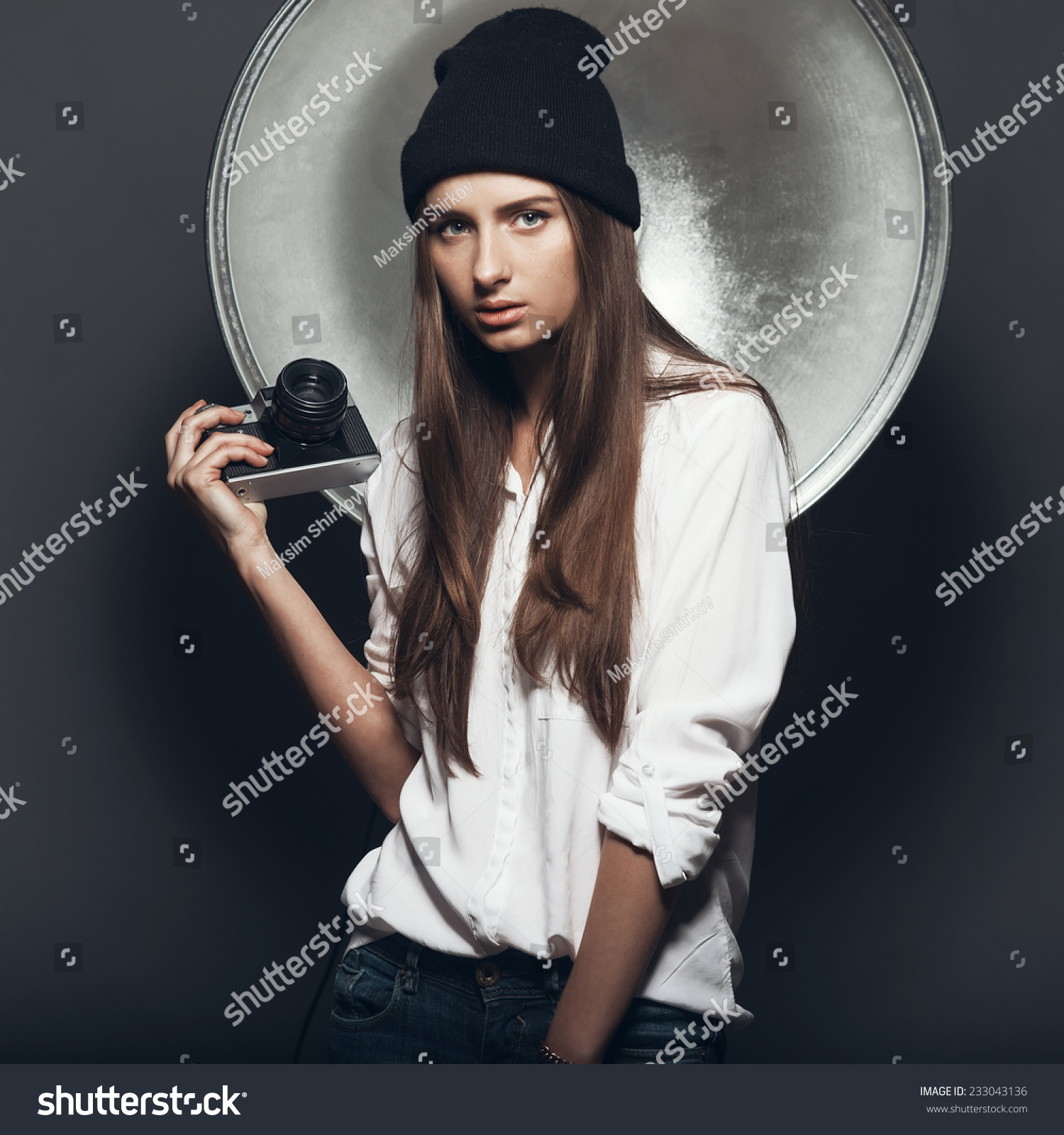 Beautiful Girl Hipster Photographer Stock Photo & Image (Royalty ...