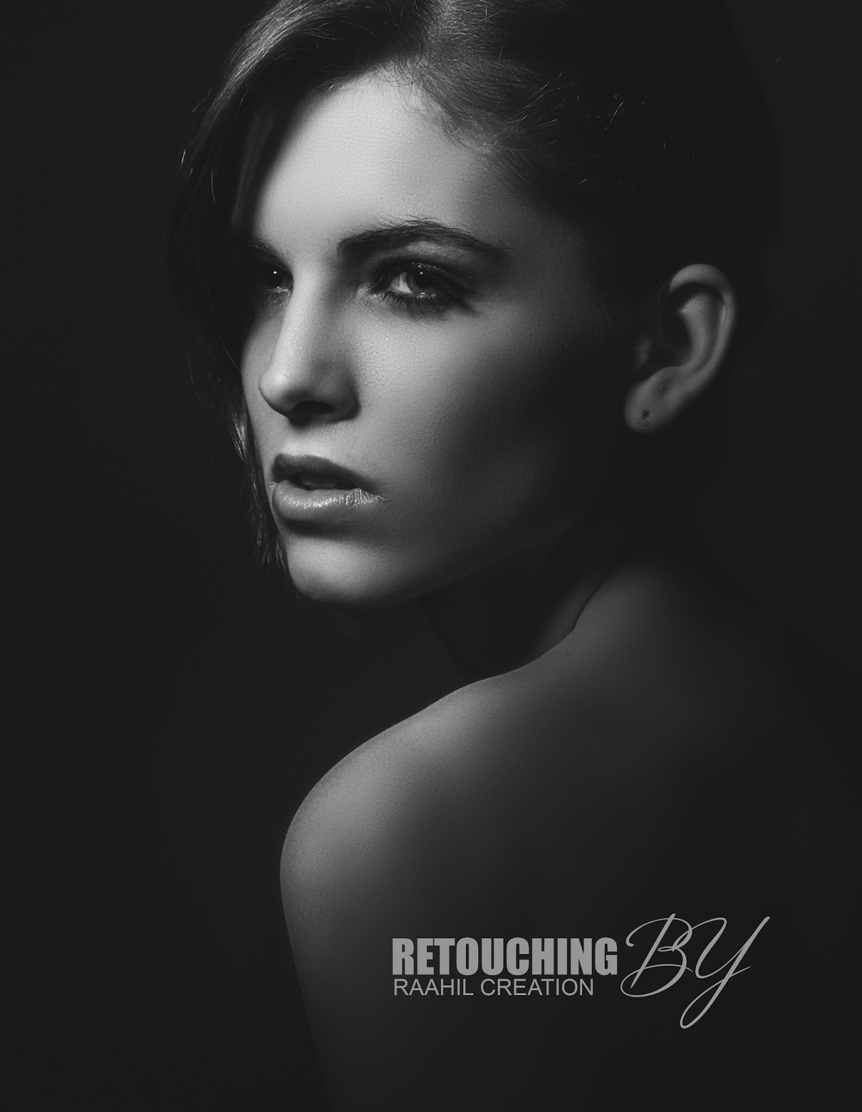 Retouching black and white beauty in photoshop - Raahil Creation