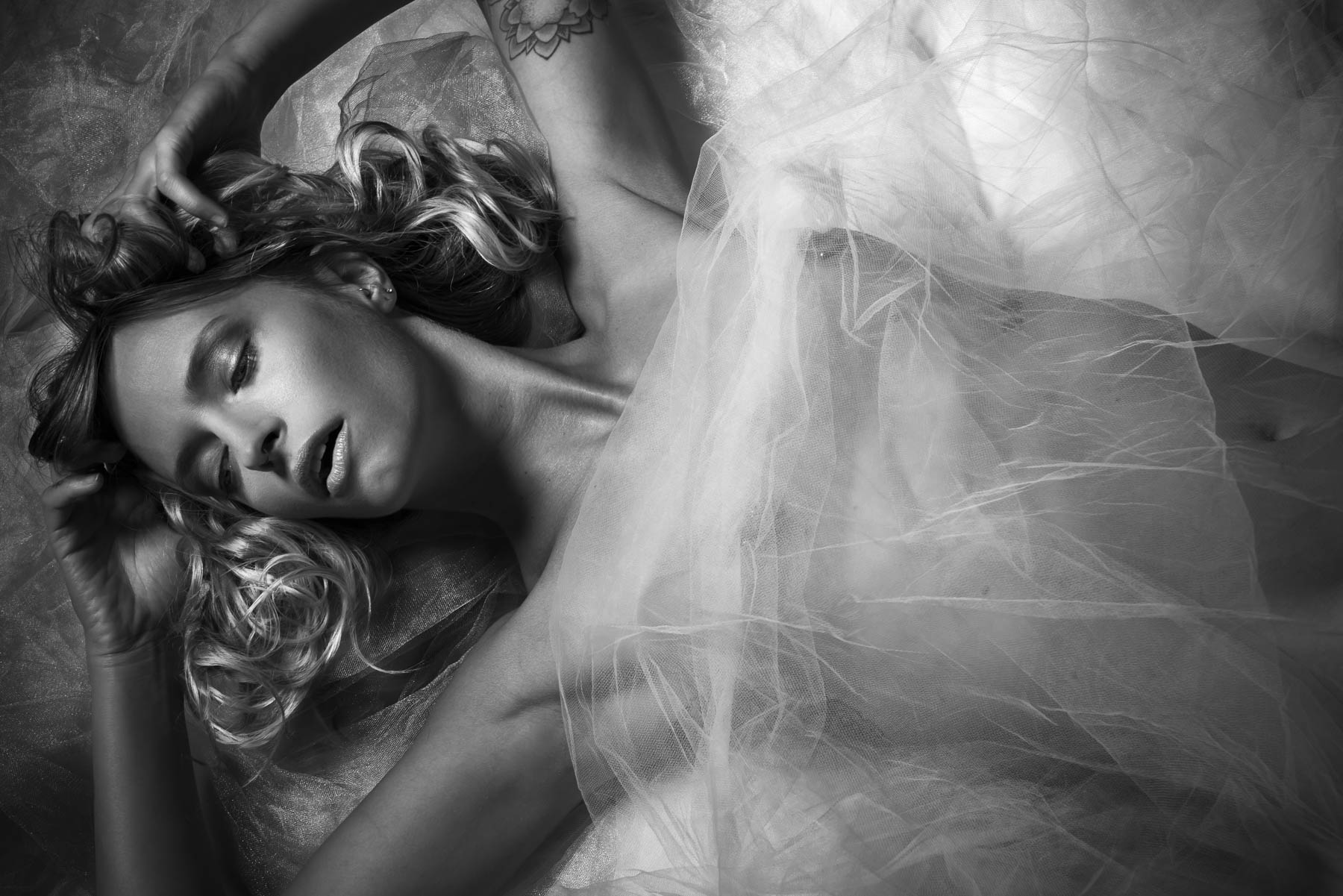 Beautiful model in Tulle photographed in black and white by Rick ...