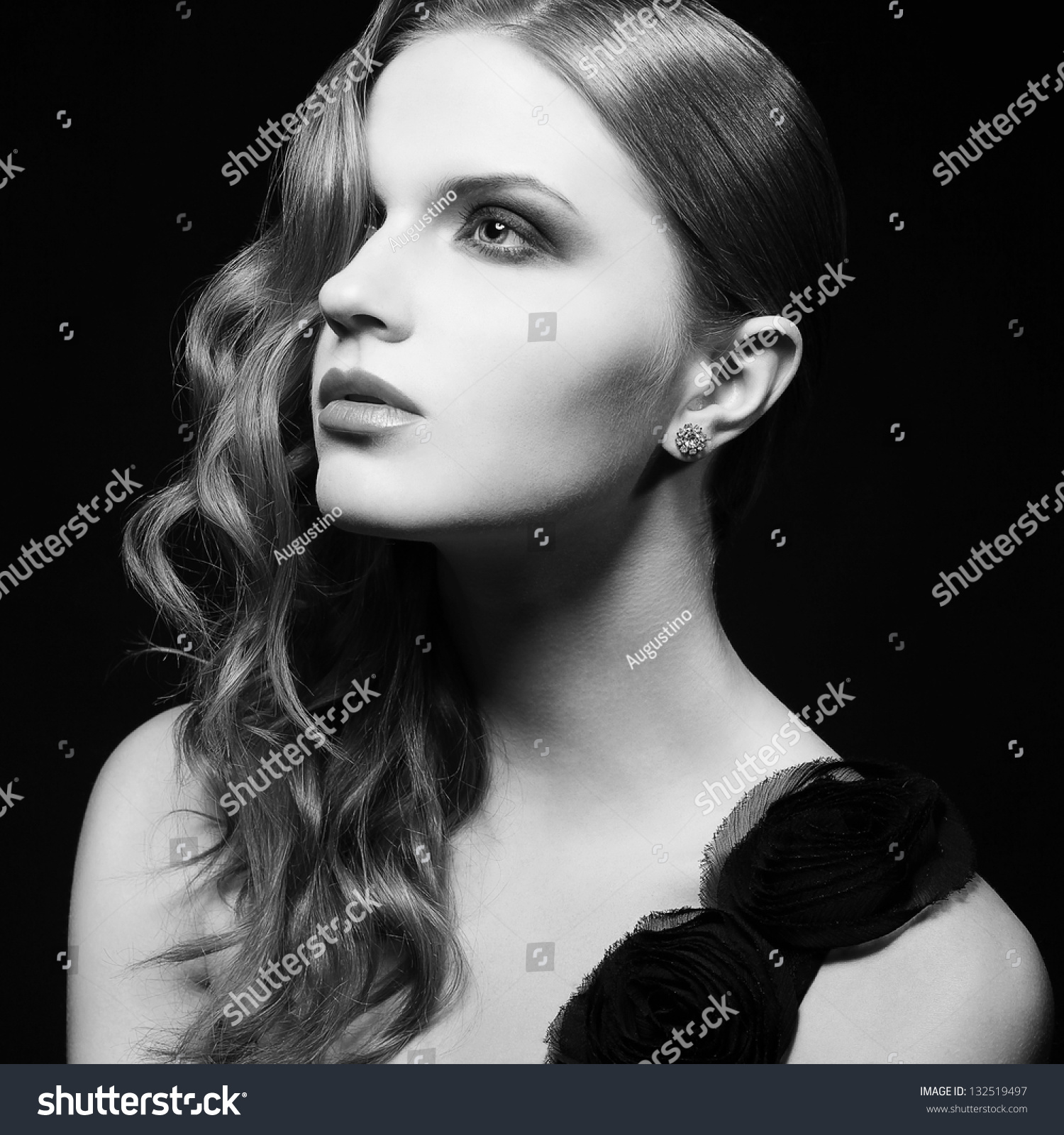 Retro Portrait Inaccessible Beautiful Woman Black Stock Photo ...