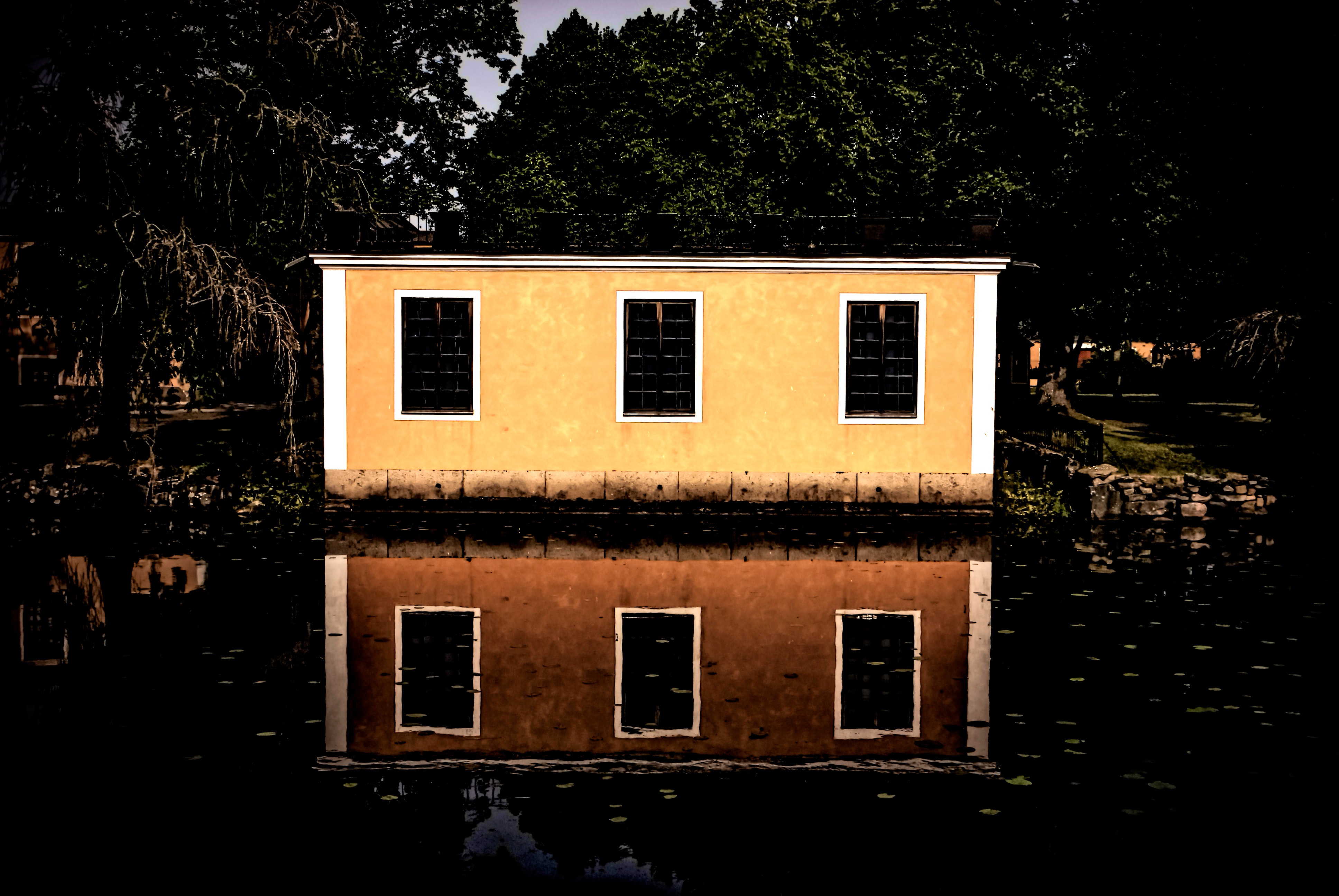 Beige and White House Beside Body of Water, Abandoned, Outdoors, Windows, Water, HQ Photo