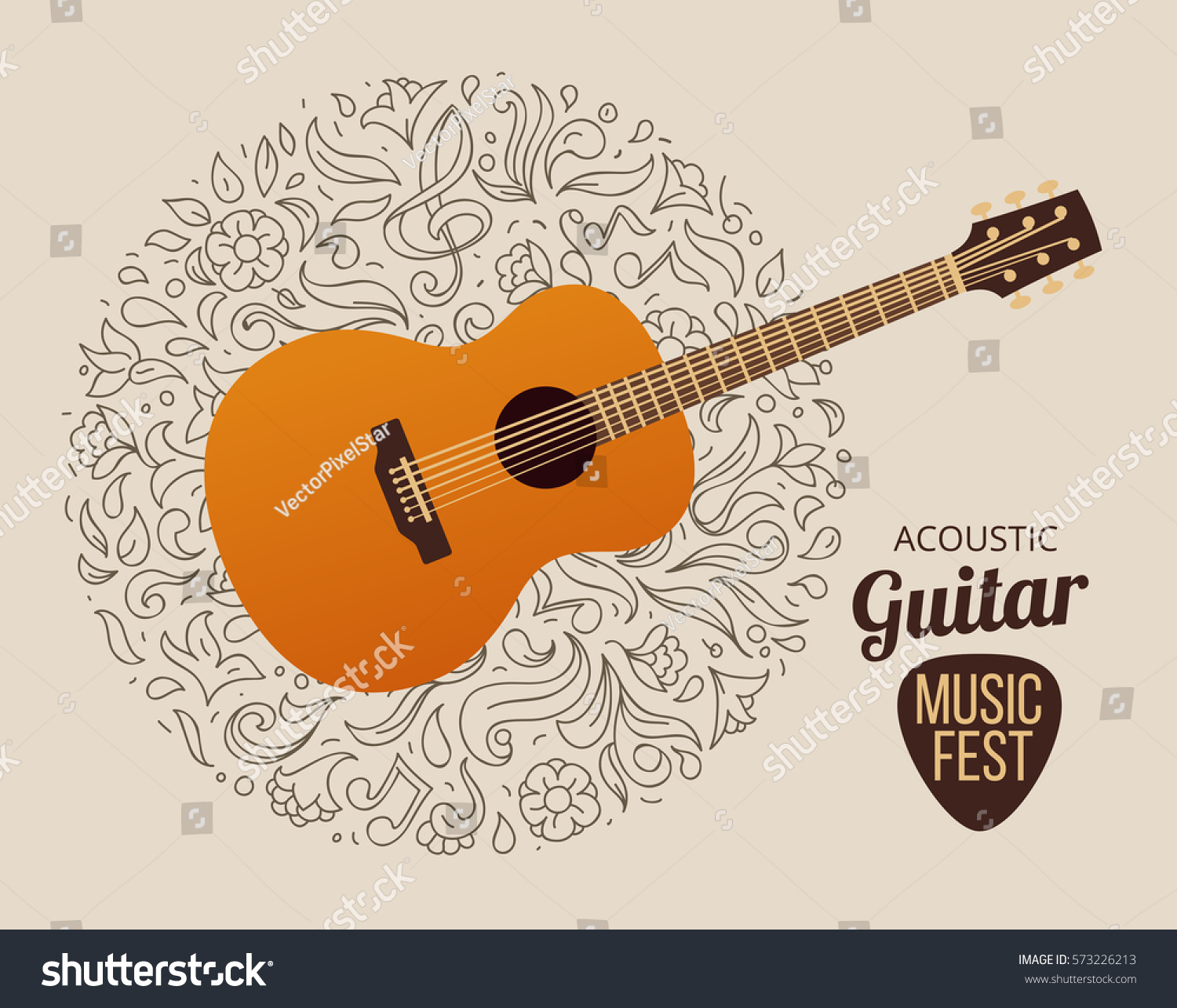 Banner Acoustic Guitar On Beige Background Stock Vector 573226213 ...