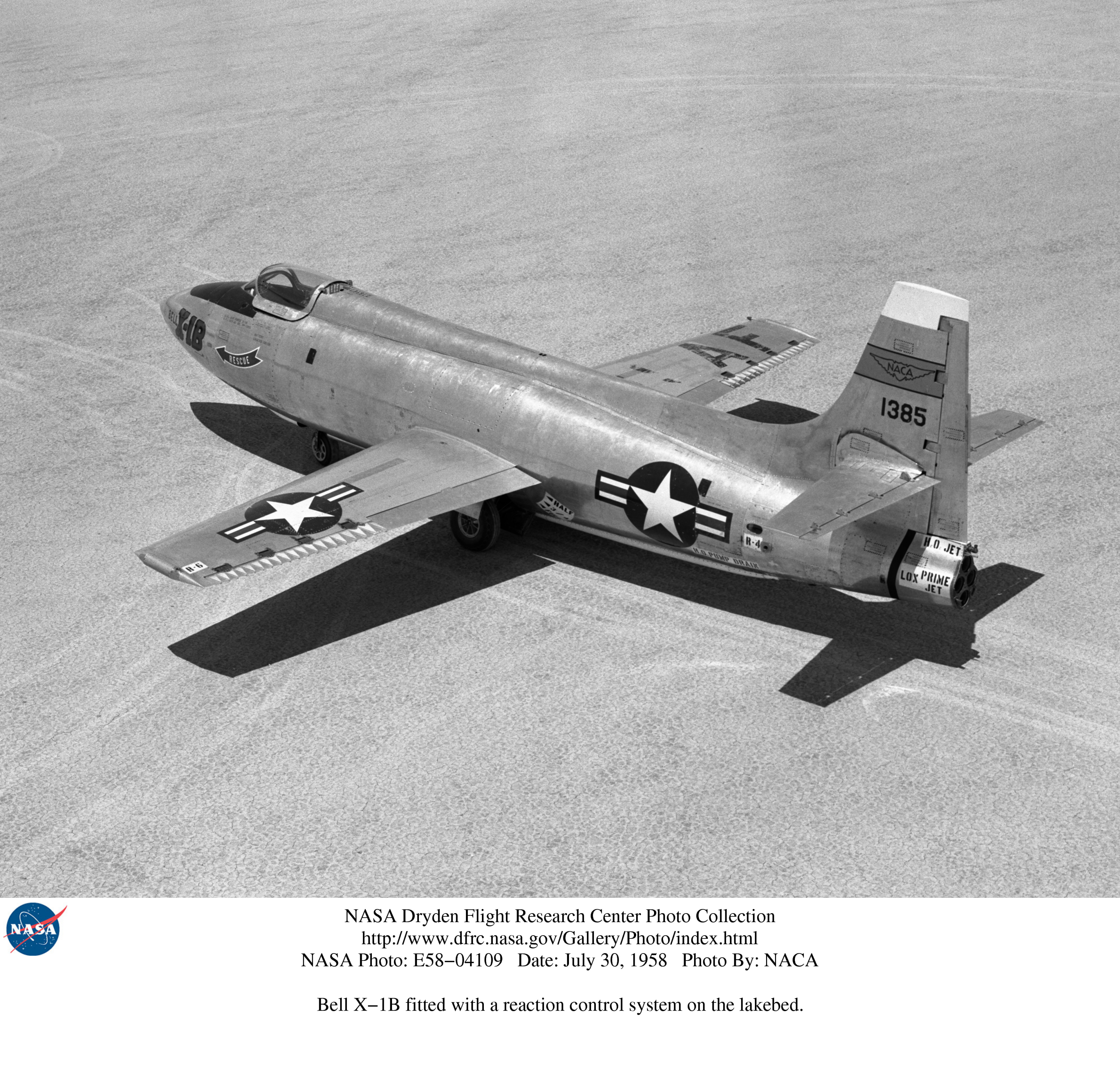 Bell aircraft corporation x-1b (sn 48-1385) fitted with a reaction control system on the lakebed. photo