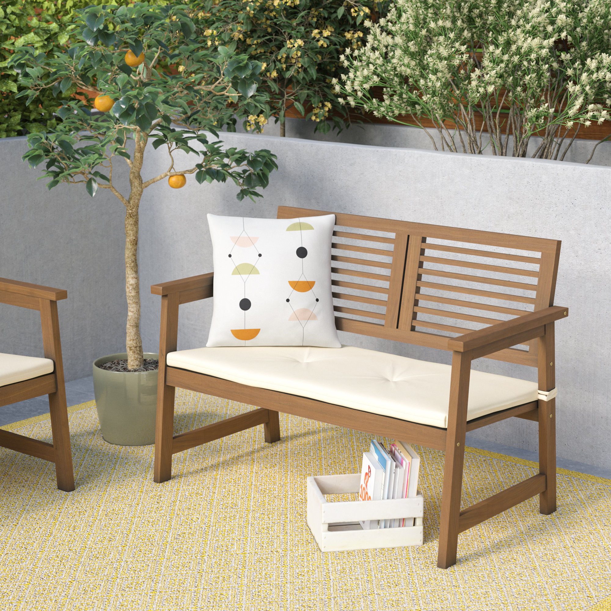 Langley Street Arianna Meranti Garden Bench with Cushion & Reviews ...