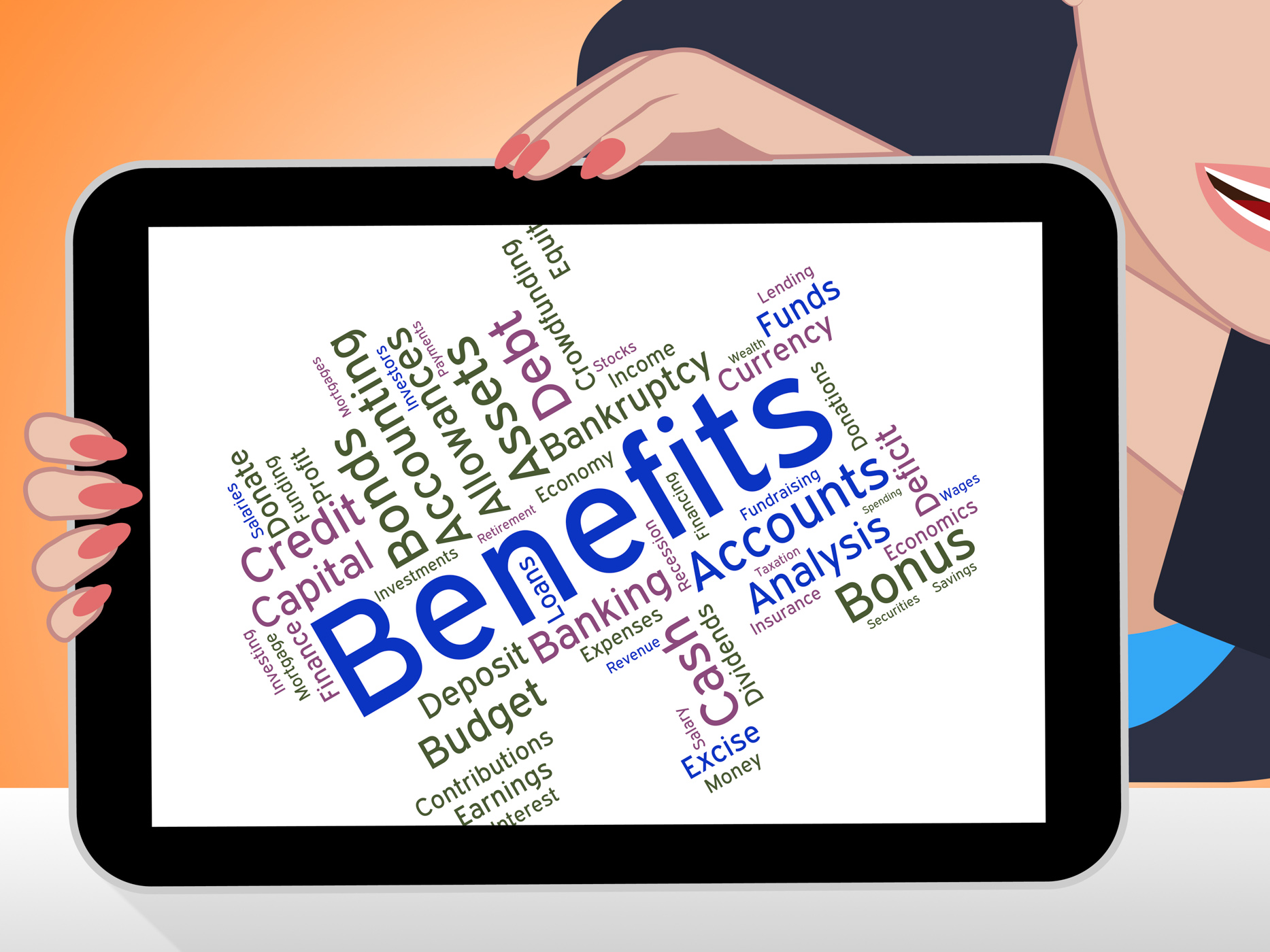 Benefits word indicates compensation rewards and pay photo