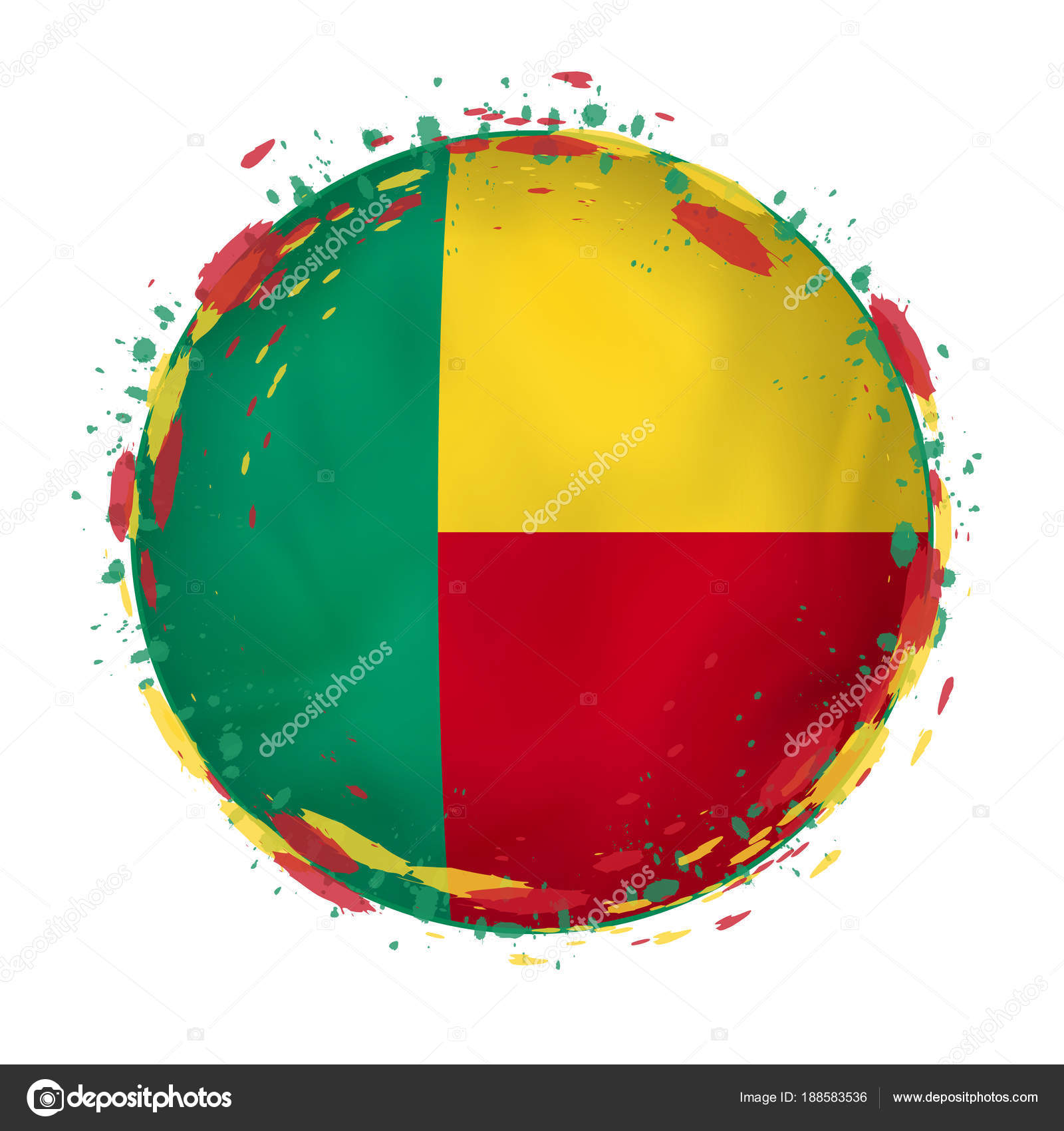 Round grunge flag of Benin with splashes in flag color. — Stock ...