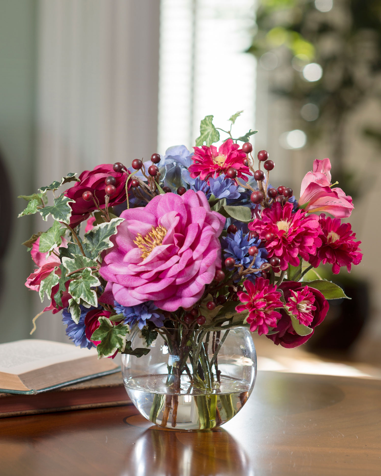 Rose, Hydrangea & Berries Silk Flower Accent Arrangement at Petals
