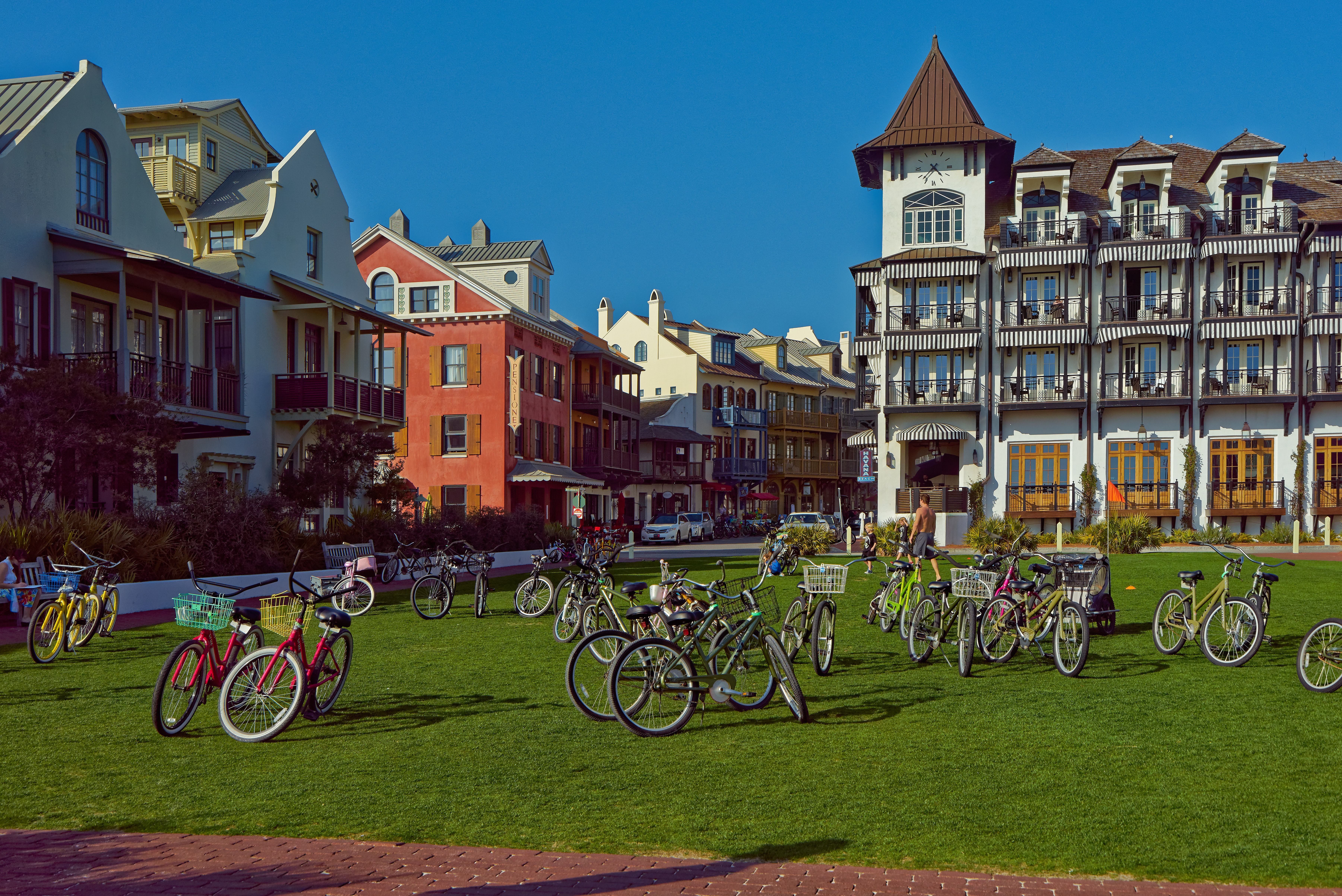 Bicycle lot on green field photo
