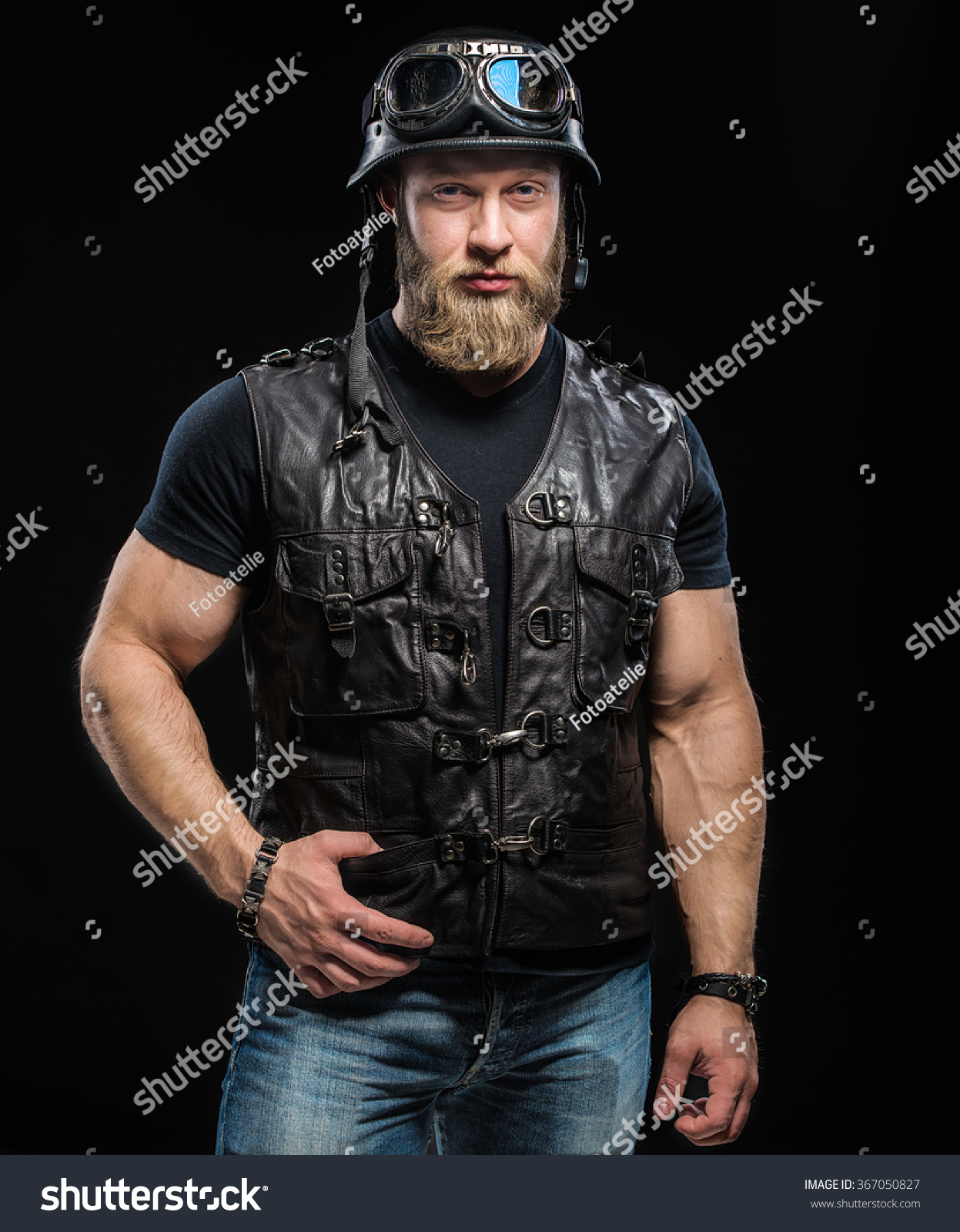 Portrait Handsome Strong Bearded Biker Man Stock Photo (Royalty Free ...