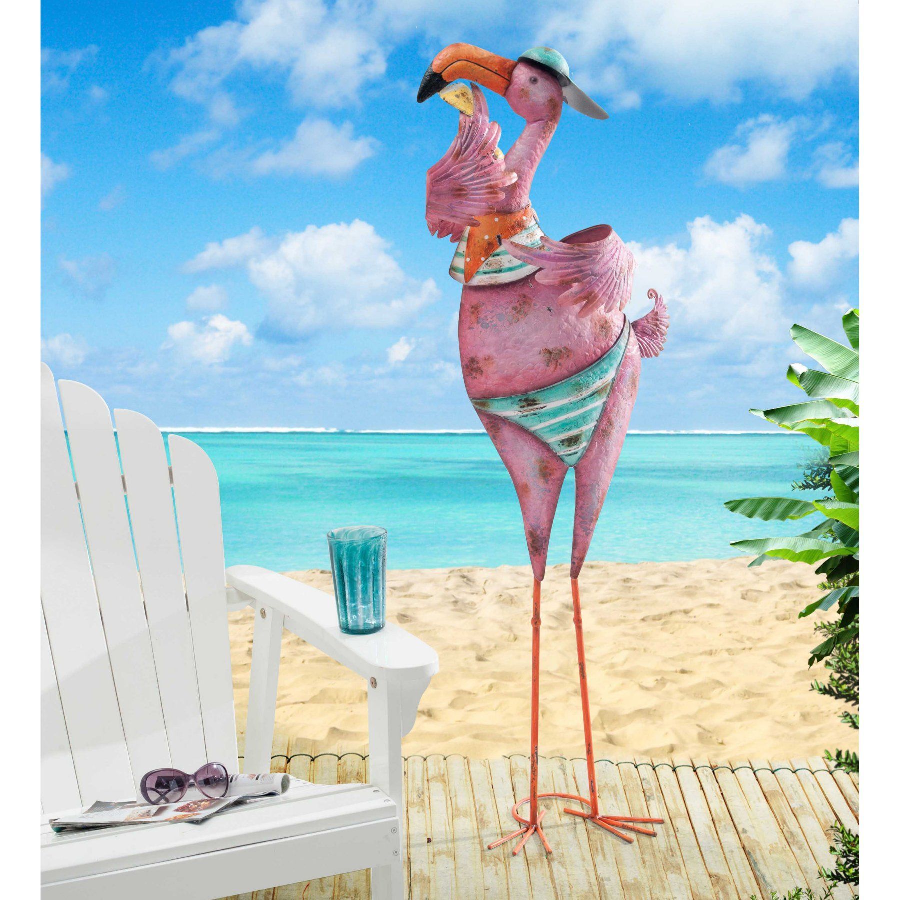Sunjoy Eccentric Bikini Flamingo with Baseball Garden Statue ...
