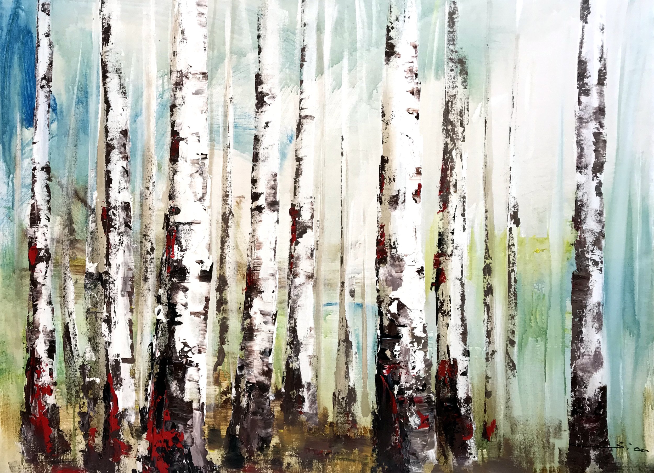 Yuanjian Wang 229 Birch trees 35×47″ – Gallery Hi Art