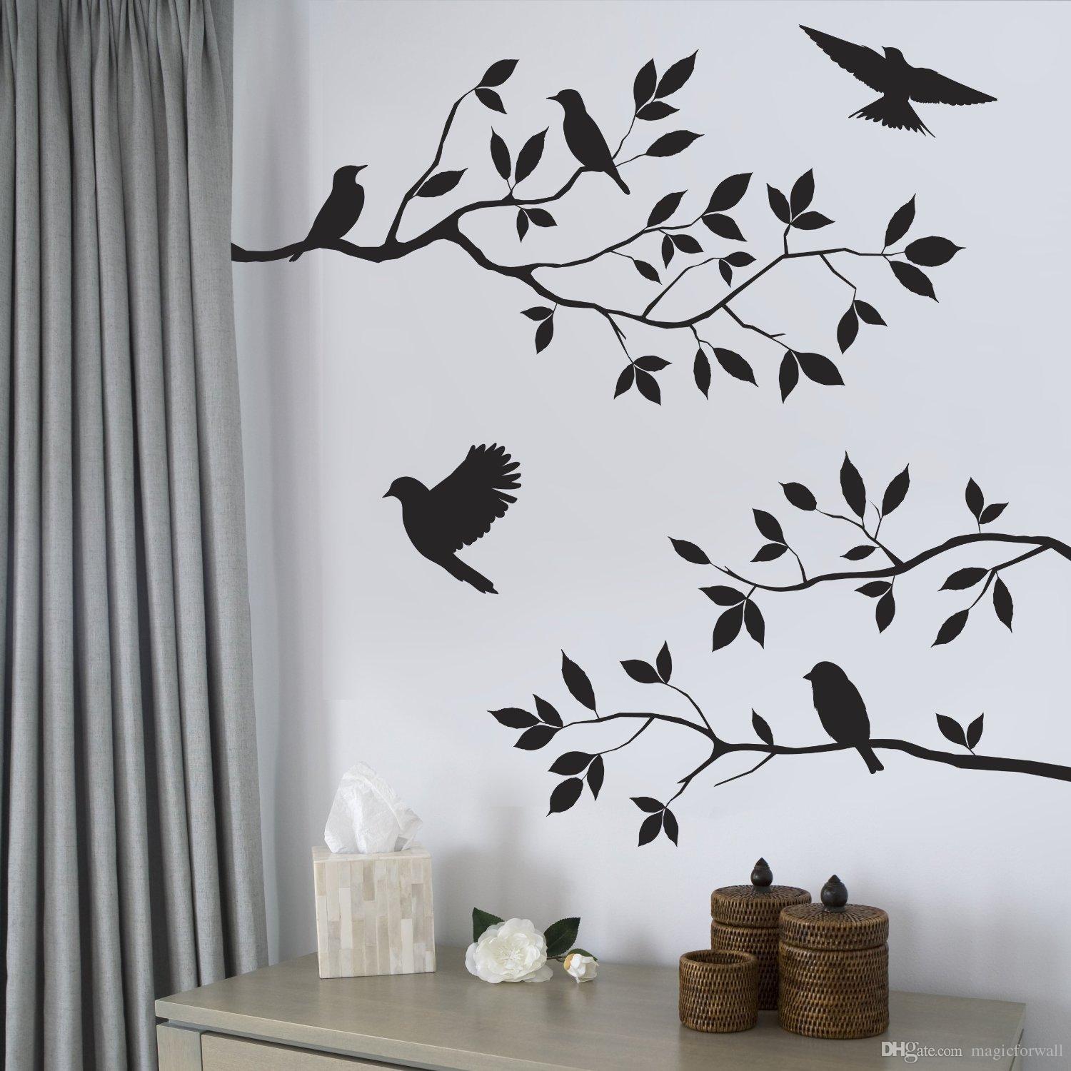 Black Bird And Tree Branch Leaves Wall Sticker Decal Removable Birds ...