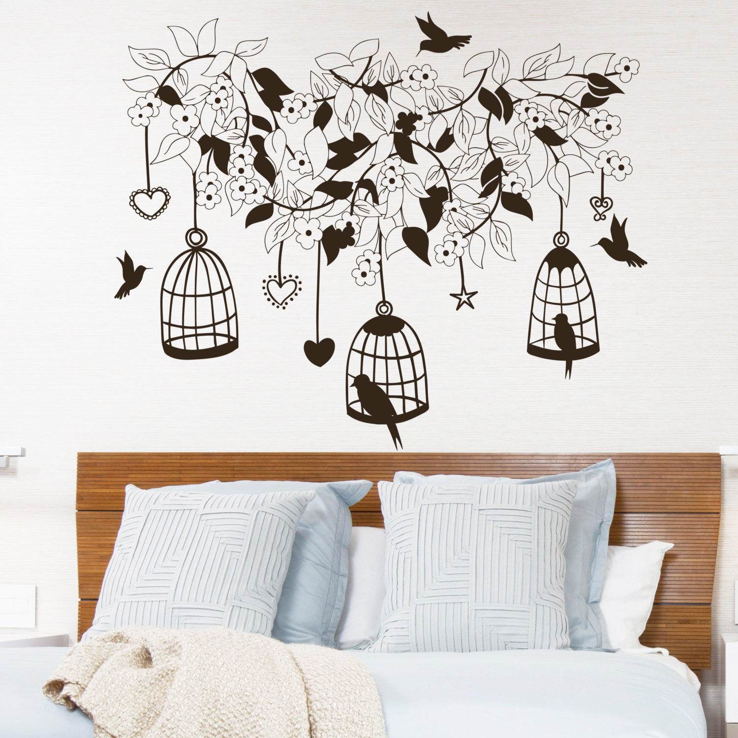 Shop Decorative Bird Tree On Wanelo Wall Decal Flowers Birds In Cage ...