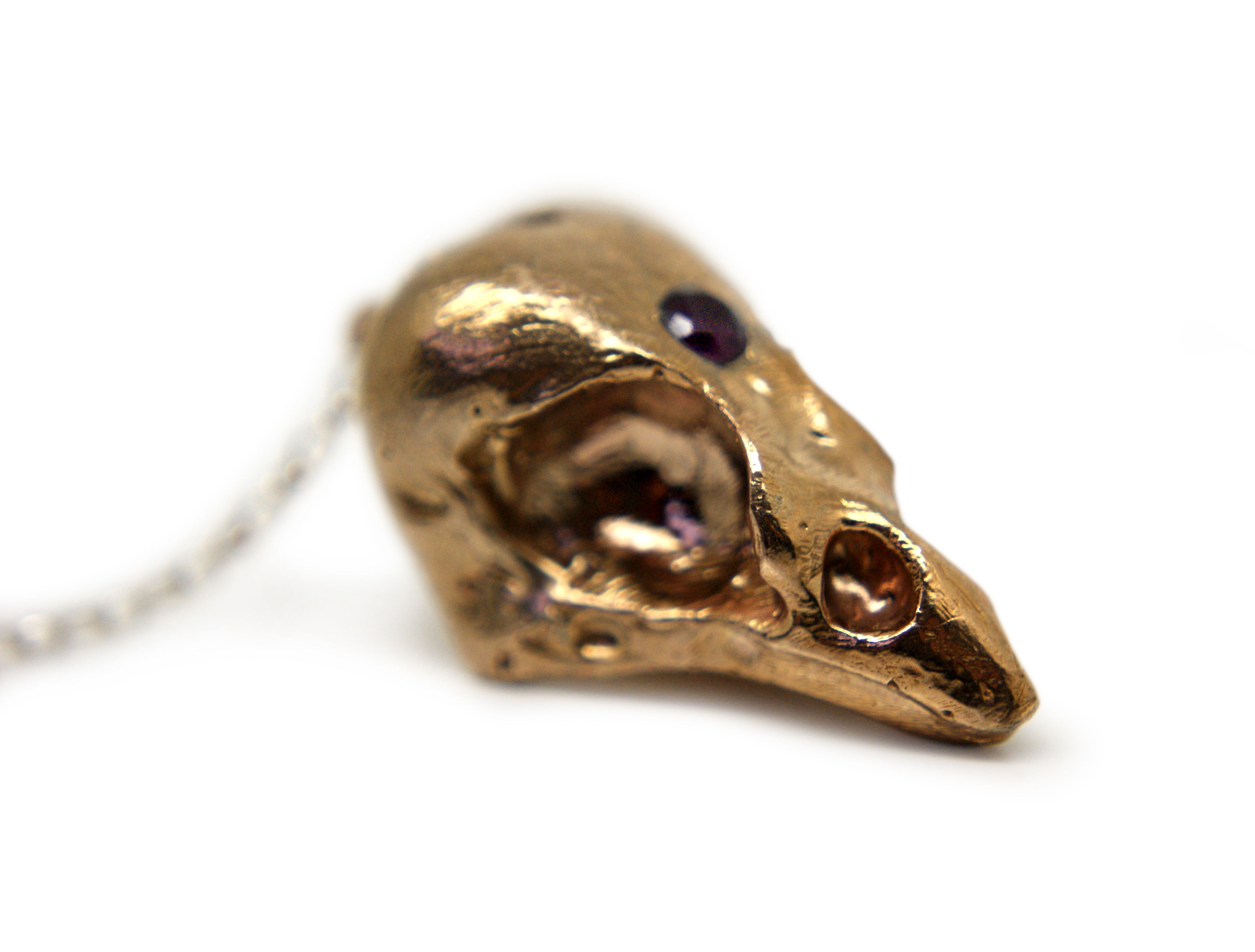 Bronze amethyst third eye bird skull necklace - Wulfcub