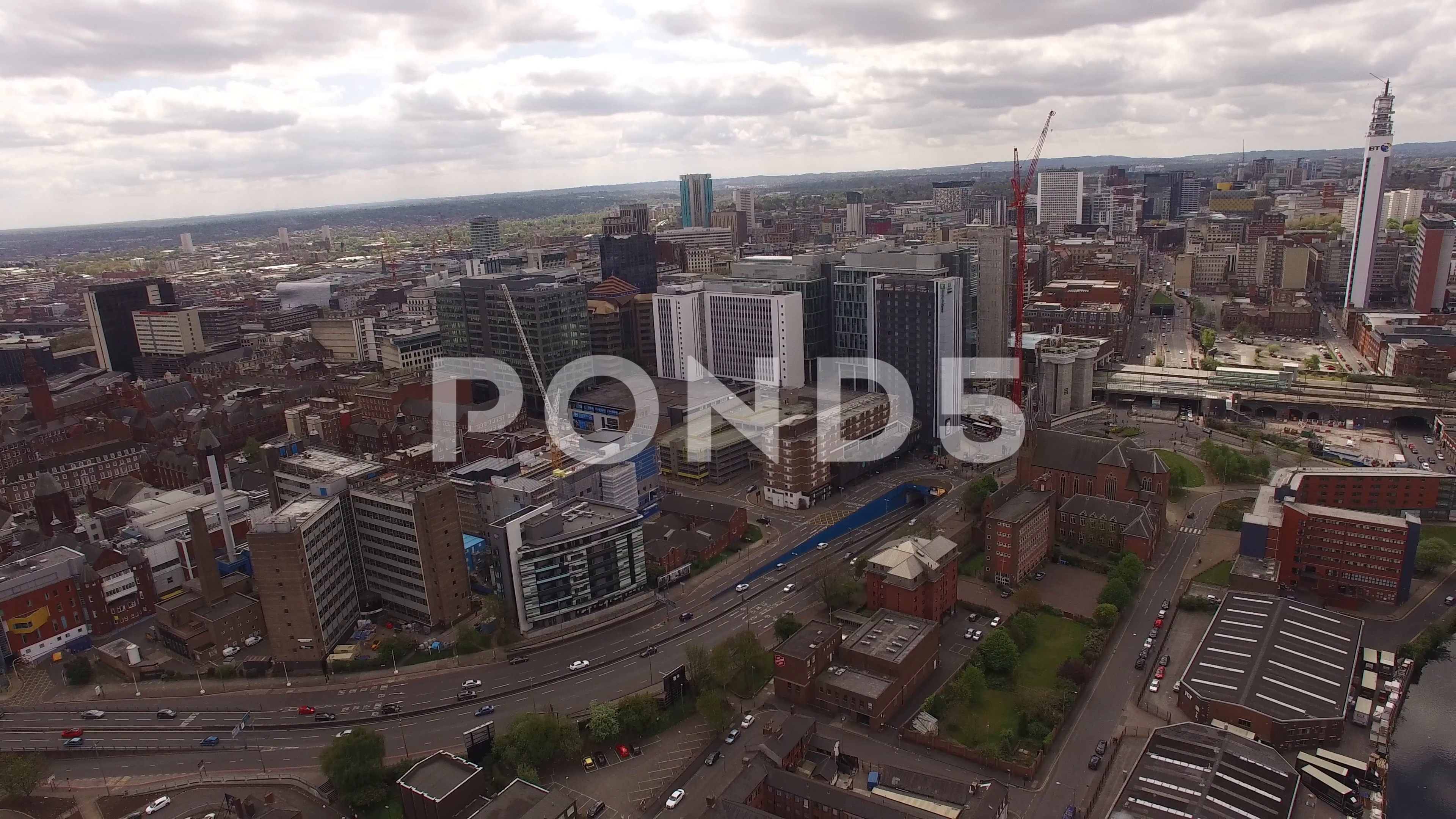 Birmingham, England City Centre Skyline Drone Shot ~ Footage #74954243