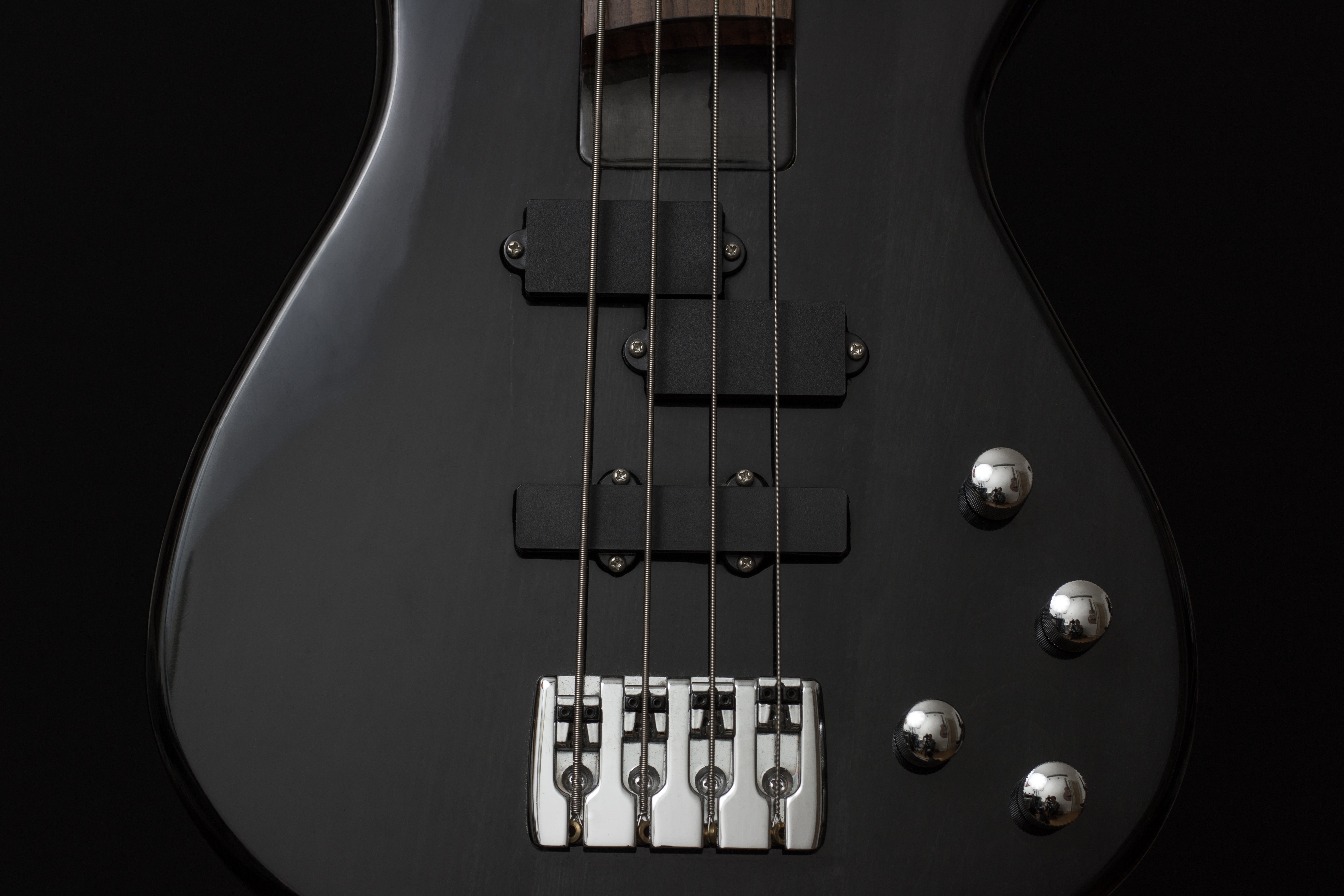 Black 4 stringed guitar photo