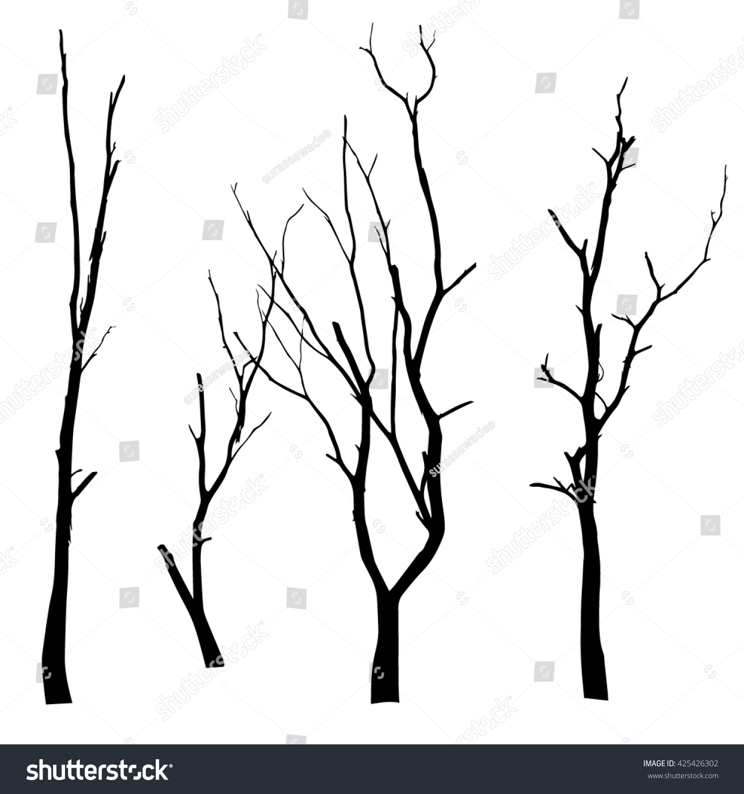 Vector Black Silhouette Bare Tree Stock Vector (2018) 425426302 ...