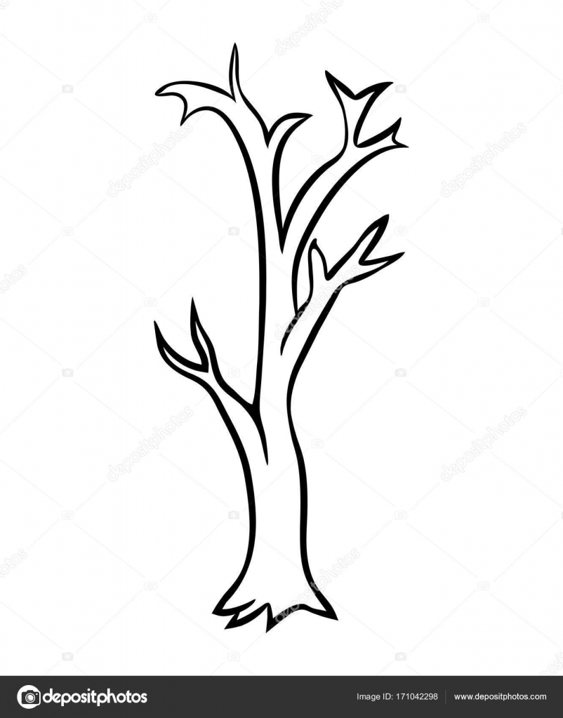 Bare tree cartoon outline vector design isolated on white backgr ...