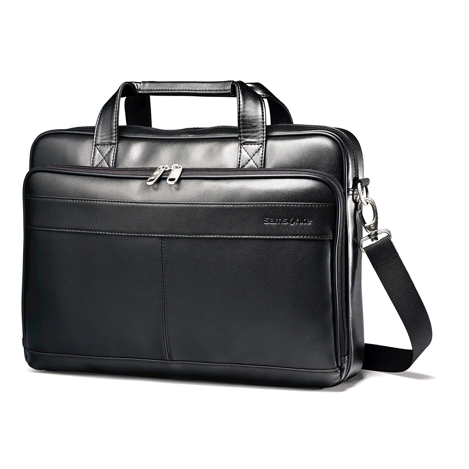 Amazon.com | Samsonite Luggage Leather Slim Briefcase, Black, 16 ...